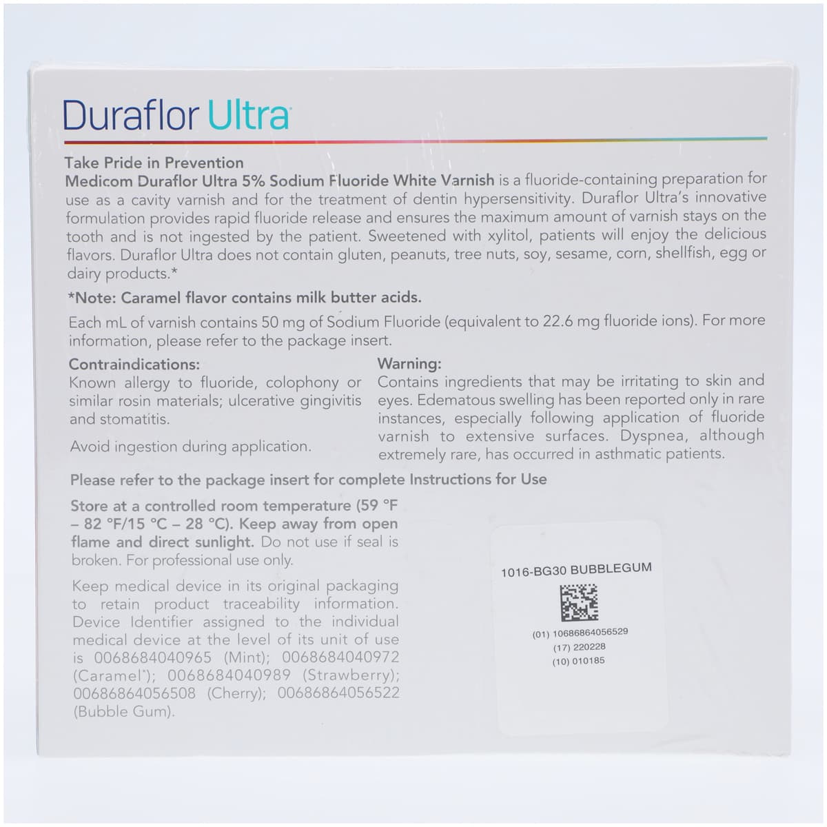 Duraflor Ultra 5% Sodium Fluoride White Varnish, Bubble Gum, 0.4 mL Unit Dose, 30/Box, 1016-BG30 thumbnail 2