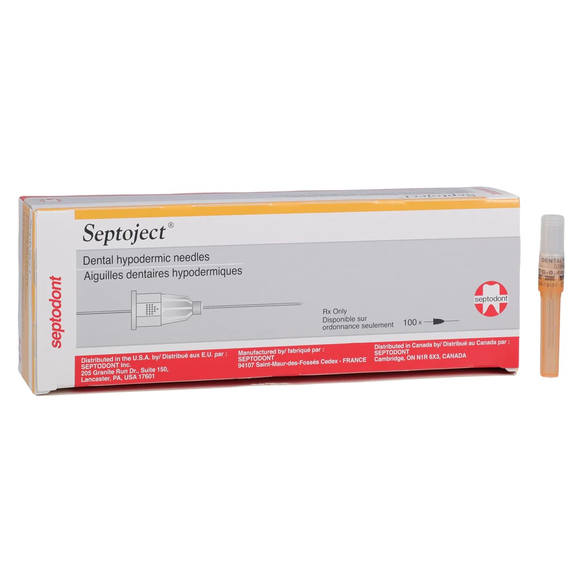 Septoject Dental Hypodermic Needles, Plastic Hub, 27 Gauge, Short, Orange, 100/Pk, N1271, 01N1271 thumbnail 2