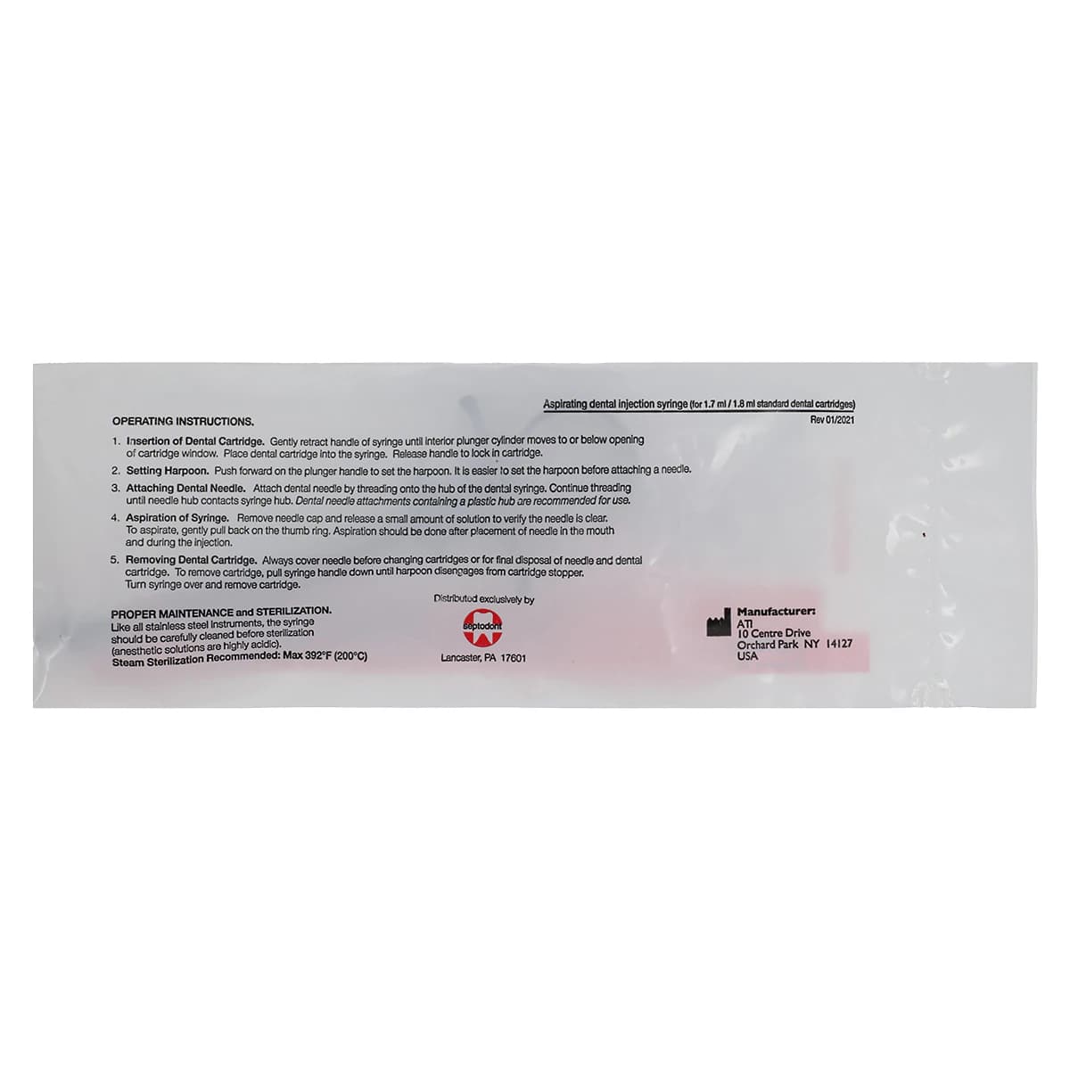 Septodont ECO Winged Self-Aspirating Anesthetic Syringe, 1.7/1.8 mL Cartridge, Stainless Steel, 1/Pk, 01-N2210 thumbnail 4