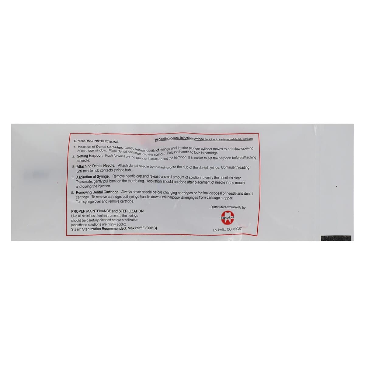Septodont Eco Aspirating Syringe, Wingless, 1.7/1.8 mL, Stainless Steel, 01-N2200 thumbnail 4