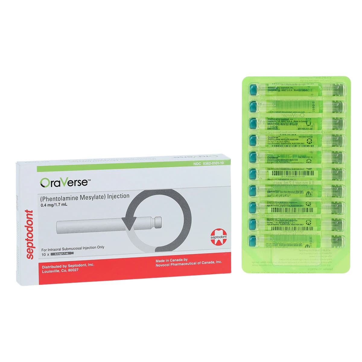 OraVerse (Phentolamine Mesylate) Local Anesthesia Reversal Agent, 1.7 mL Glass Cartridges, 10/Box, 99210 - OraVerse™ Injection Box of 10 - Image 1