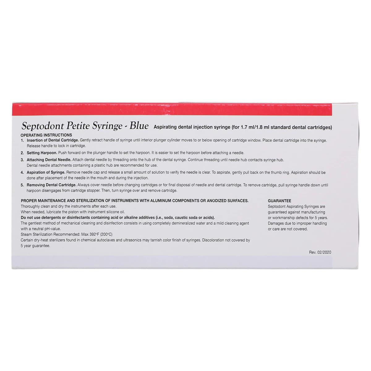 Septodont Petite Aspirating Syringe, Blue, 1.7/1.8 mL Cartridge, 1/Pk, 01-N2100 thumbnail 6