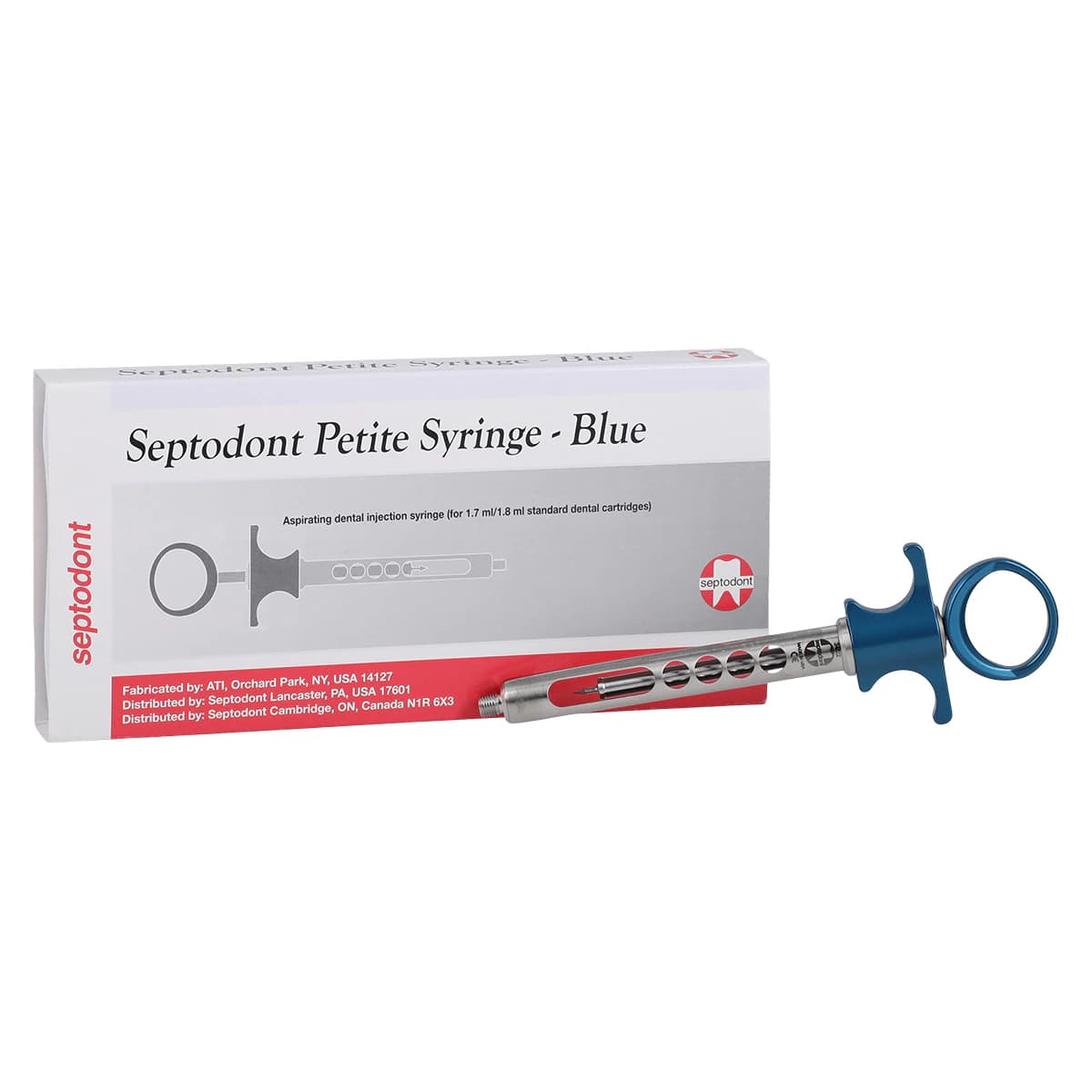 Septodont Petite Aspirating Syringe, Blue, 1.7/1.8 mL Cartridge, 1/Pk, 01-N2100 - Septodont Aspirating Syringe Petite Blue - Image 1