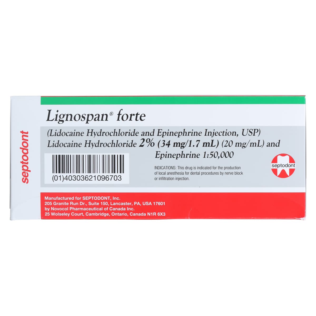 Lignospan Forte Lidocaine HCl 2% with Epinephrine 1:50,000 Injection, USP, 1.7 mL Glass Cartridges, 50/Box, 01-A1050 thumbnail 4