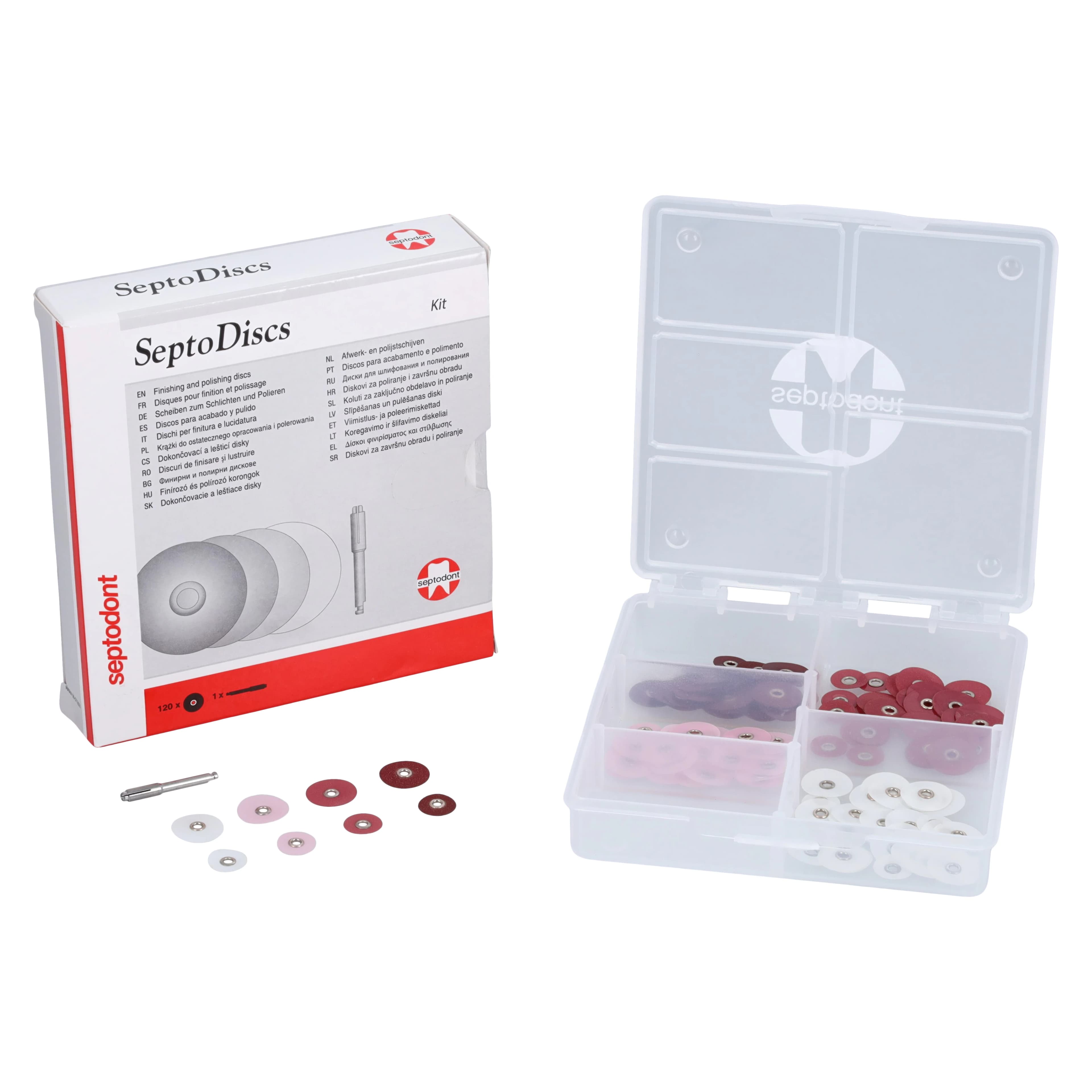 SeptoDiscs Finishing & Polishing Discs Assorted Kit, 1/2" Abrasive Discs, Coarse to X-Fine, 120 Discs + Pop-On Mandrel, 01C4001 - SEPTODONT SEPTODISCS, 01C4001 - Image 1
