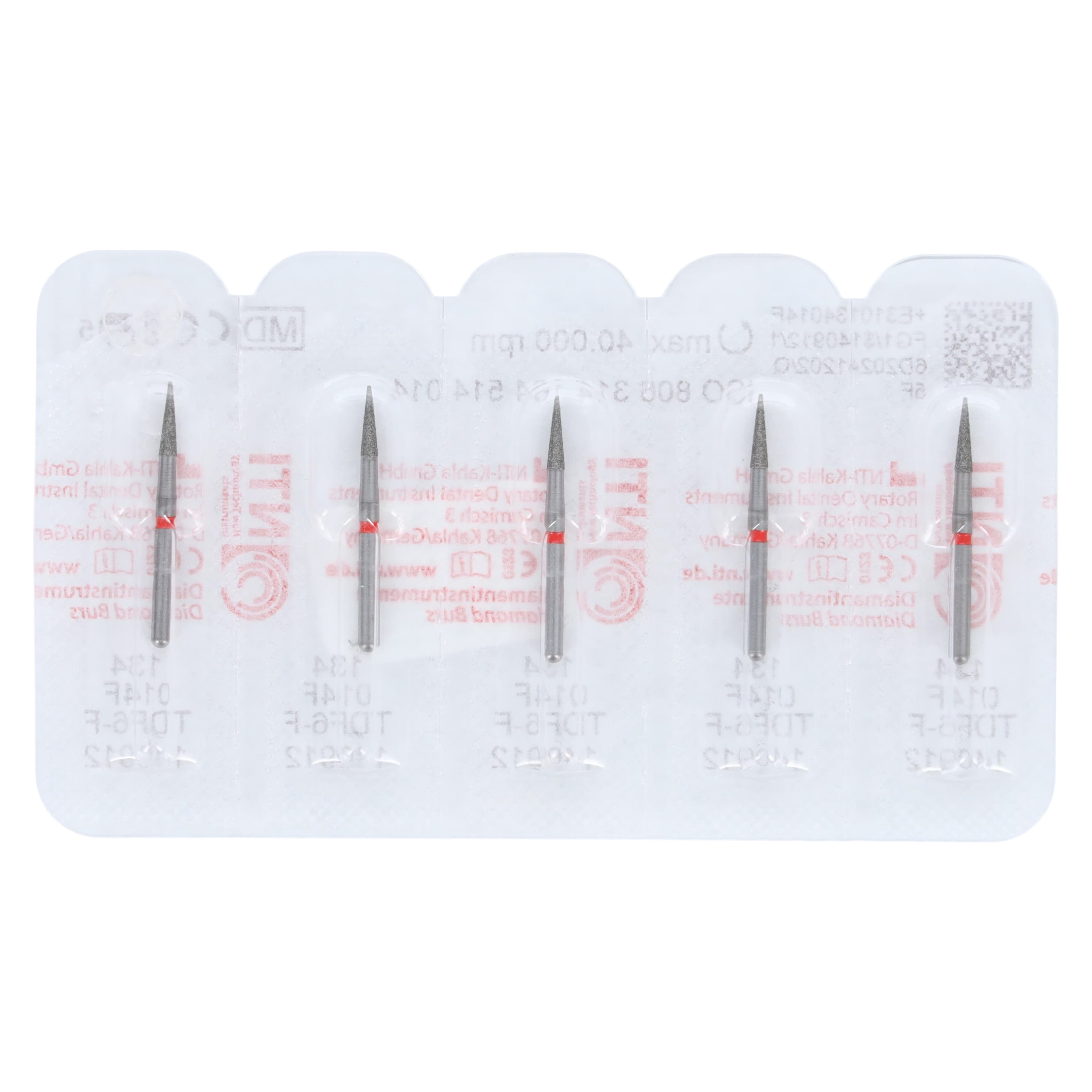 NTI TDF Series Diamond Bur, FG, TDF6, #134-014, Fine, Red, Cone, 5/Pk, F134-014 thumbnail 3