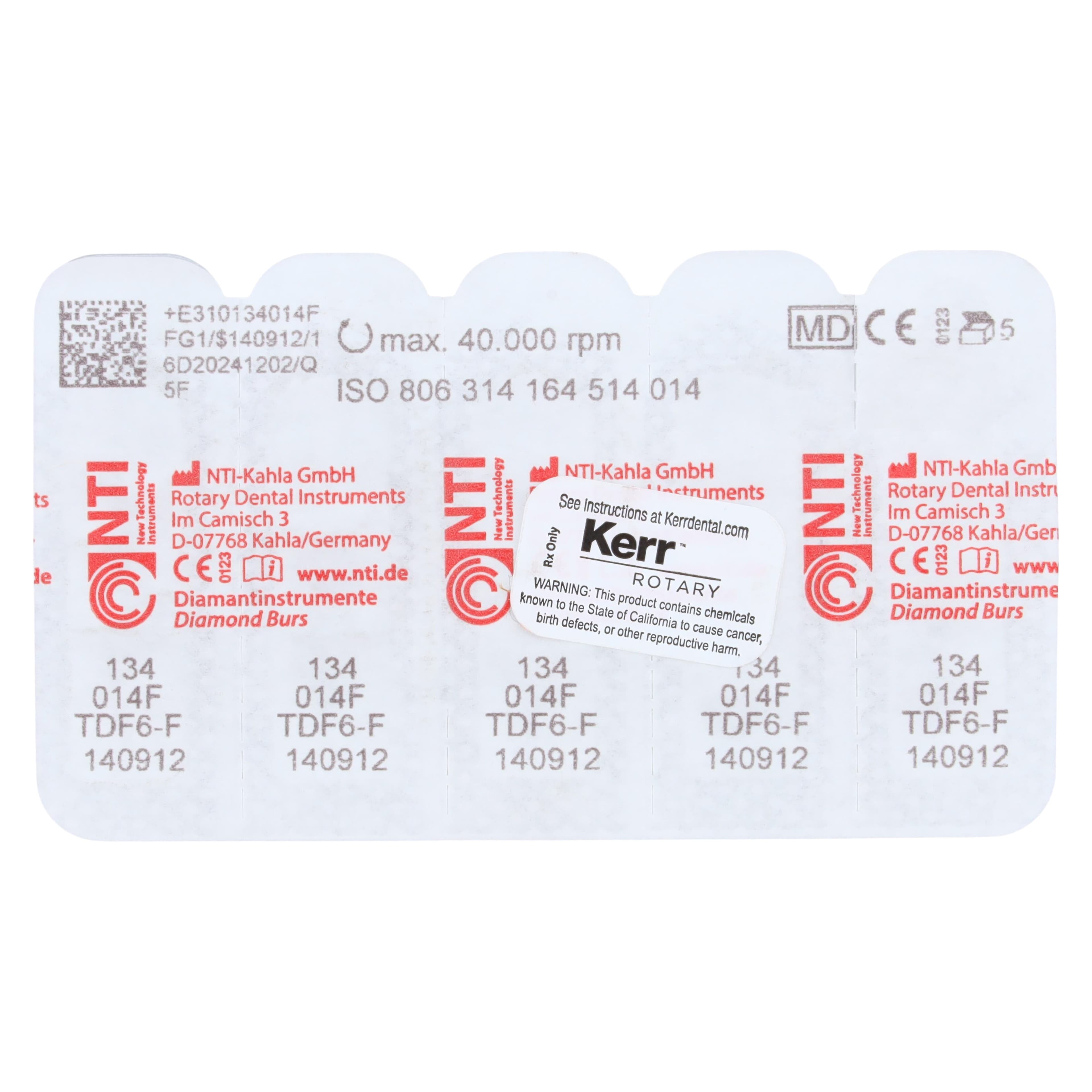 NTI TDF Series Diamond Bur, FG, TDF6, #134-014, Fine, Red, Cone, 5/Pk, F134-014 thumbnail 4