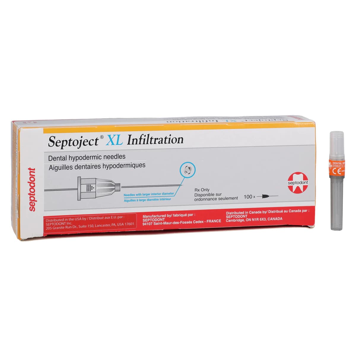 Septoject XL Infiltration Dental Needles, 27 Gauge, Short (25mm), Sterile, Disposable, 100/Box, 01-N1500 - Septoject XL Needle 27ga Short (25mm) - 100/Box 01-N1500 - Image 1
