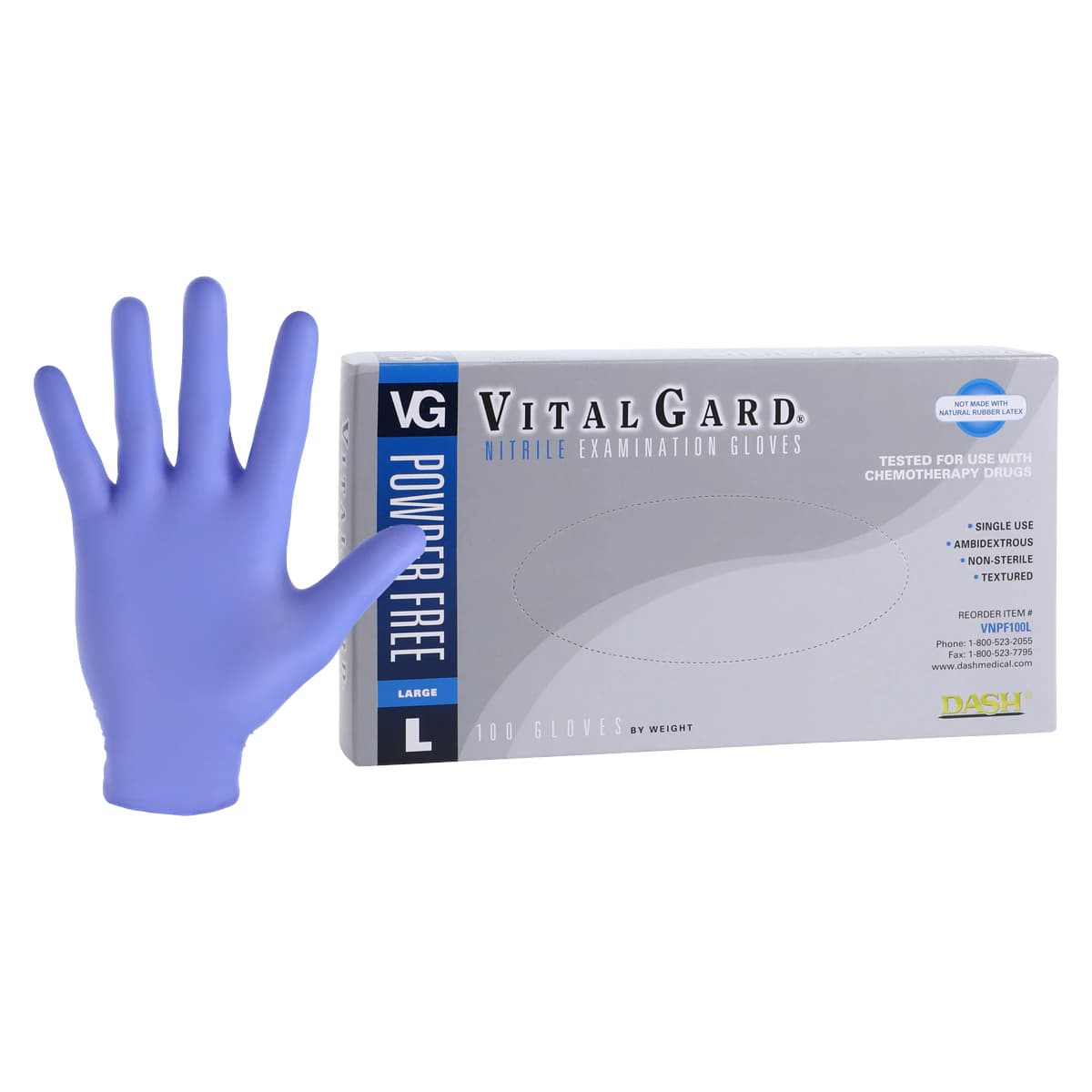 VitalGard Nitrile Exam Gloves, Powder-Free, Latex-Free, Large, Blue, 100/Box, VNPF100L thumbnail 2