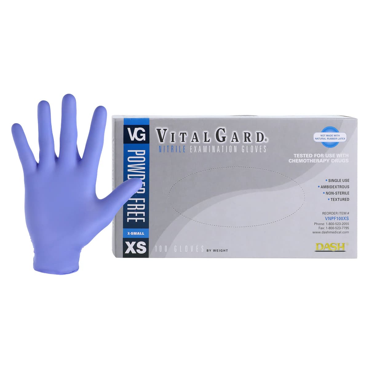 VitalGard Nitrile Exam Gloves, Powder Free, Latex Free, X-Small, Blue, 100/Box, VNPF100XS thumbnail 2