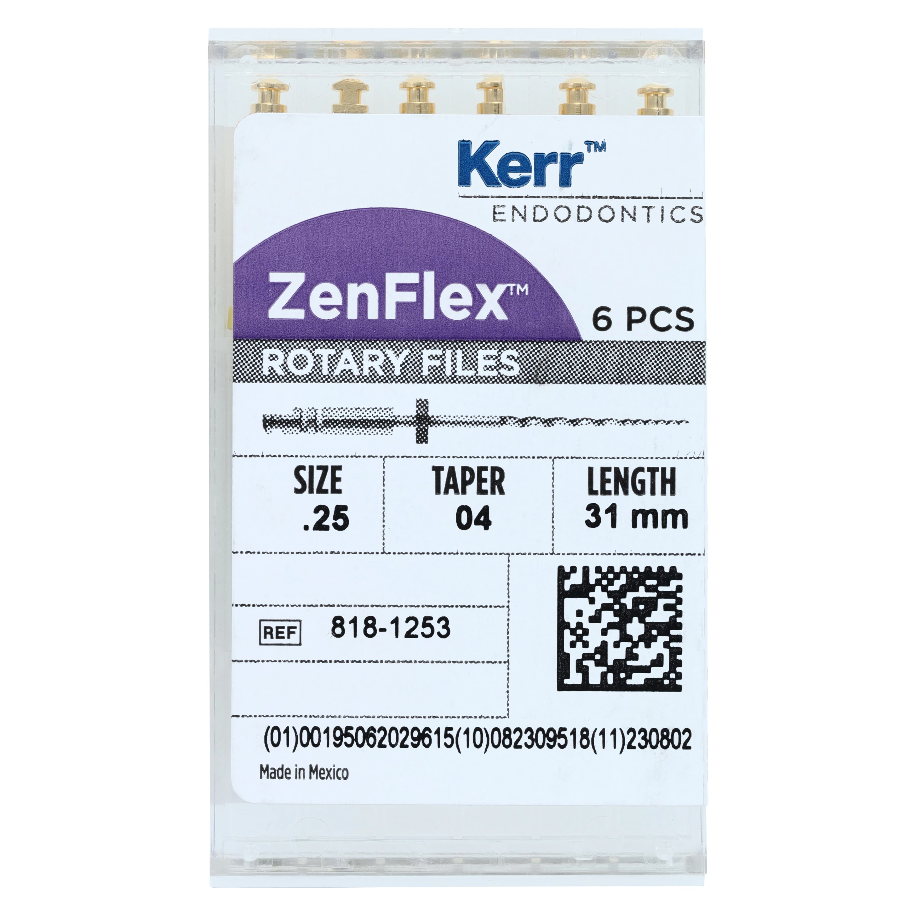 ZenFlex NiTi Rotary Shaping Files, .25/.04, 31mm, Non-Cutting Tip, 6/Pk, 818-1253 - ZenFlex™ .25/.04/31mm Pack of 6 - Image 1