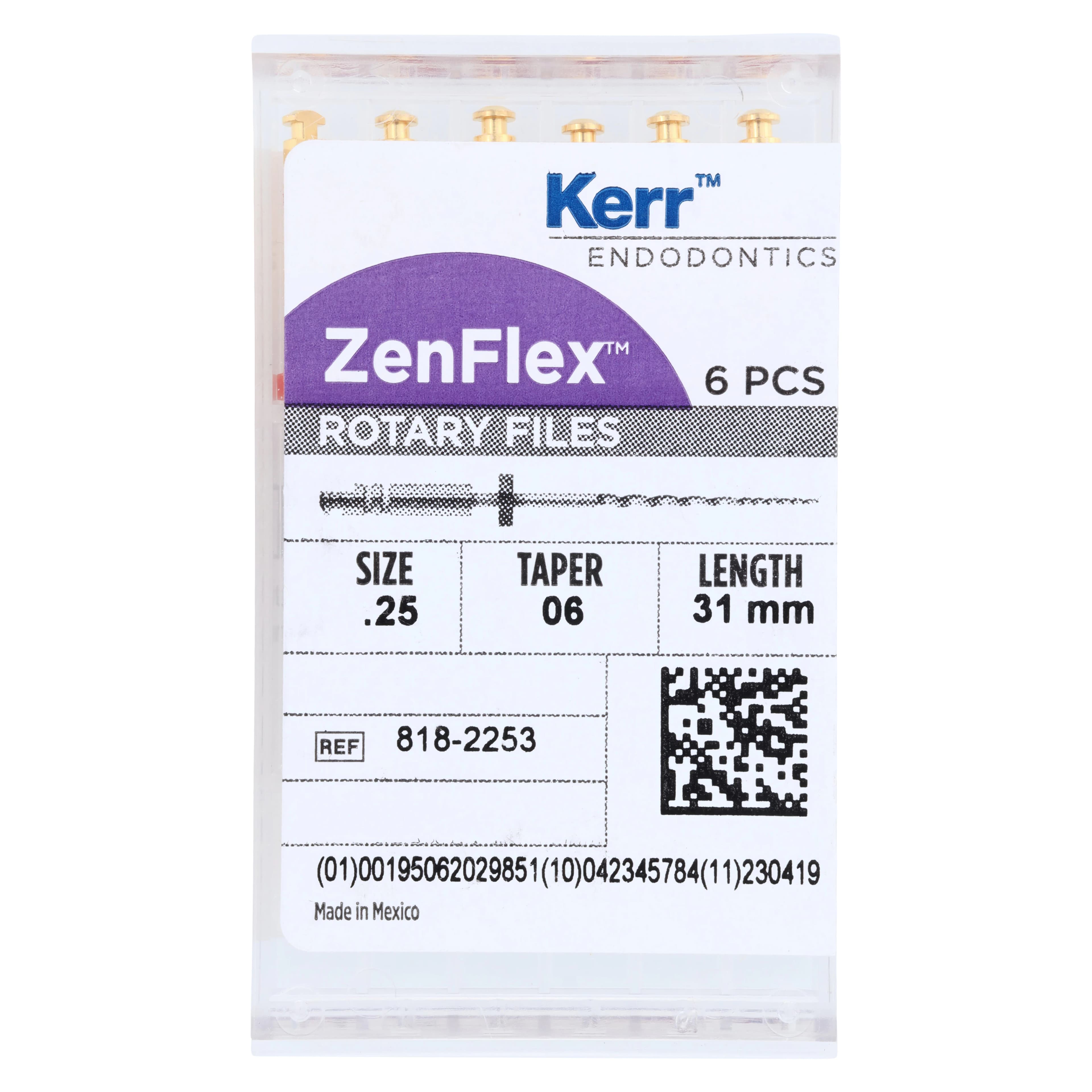 ZenFlex NiTi Rotary Shaping Files, .25/.06, 31mm, Non-Cutting Tip, 6/Pk, 818-2253 - ZenFlex™ .25/.06/31mm Pack of 6 - Image 1