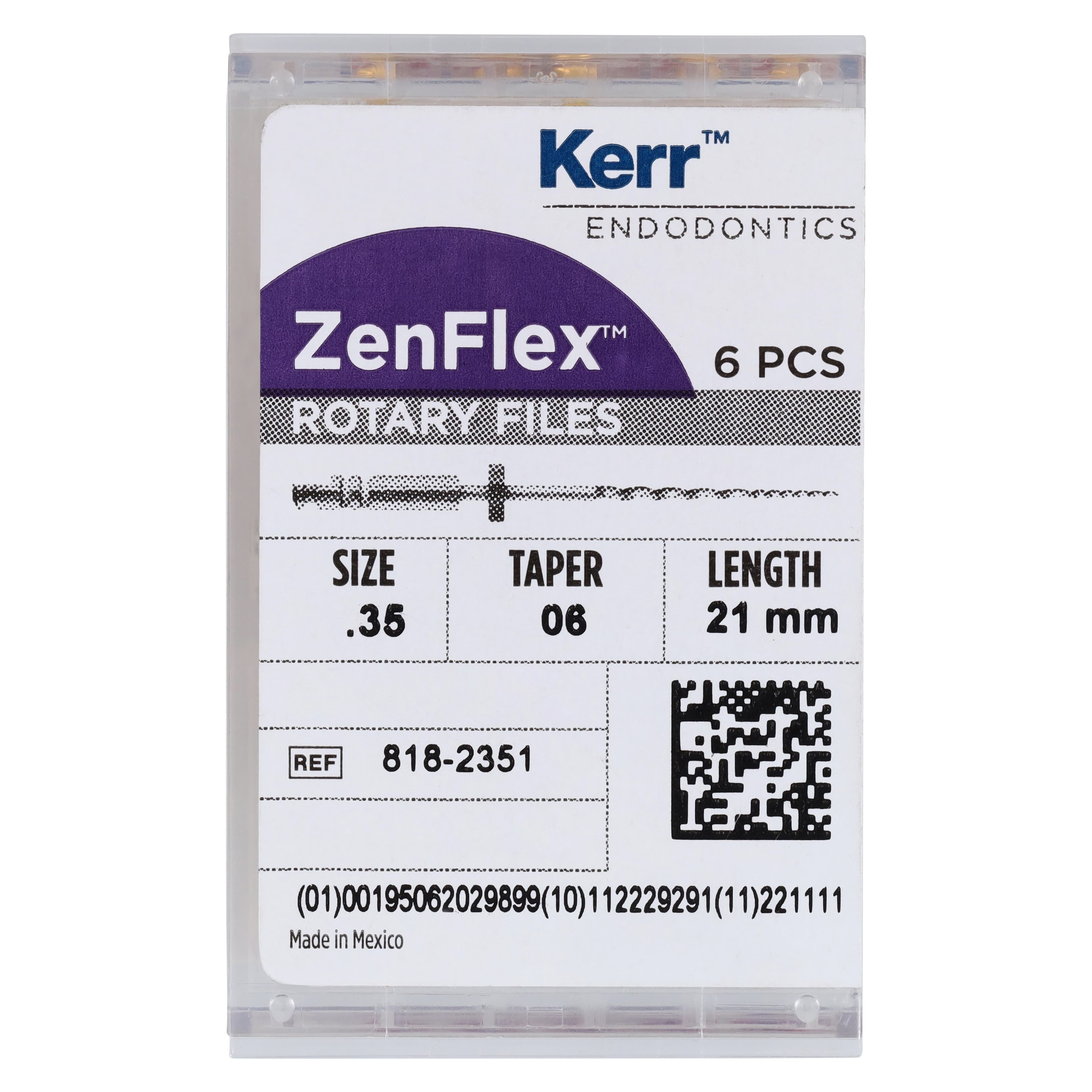 ZenFlex NiTi Rotary Shaping Files, .35/.06, 21mm, Non-Cutting Tip, 6/Pk, 818-2351 thumbnail 6