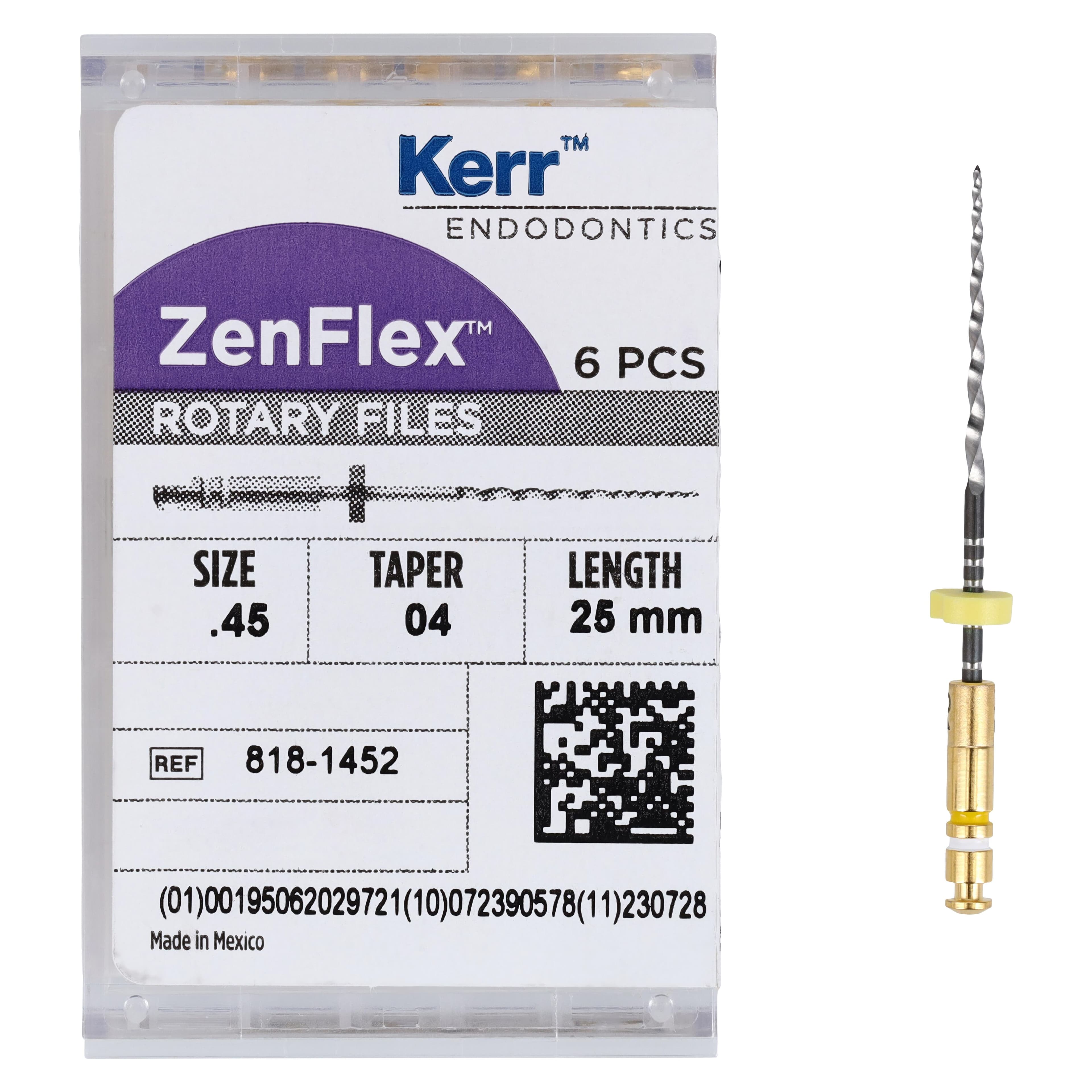 ZenFlex NiTi Rotary Shaping Files, .45/.04, 25mm, Non-Cutting Tip, 6/Pk, 818-1452 thumbnail 5