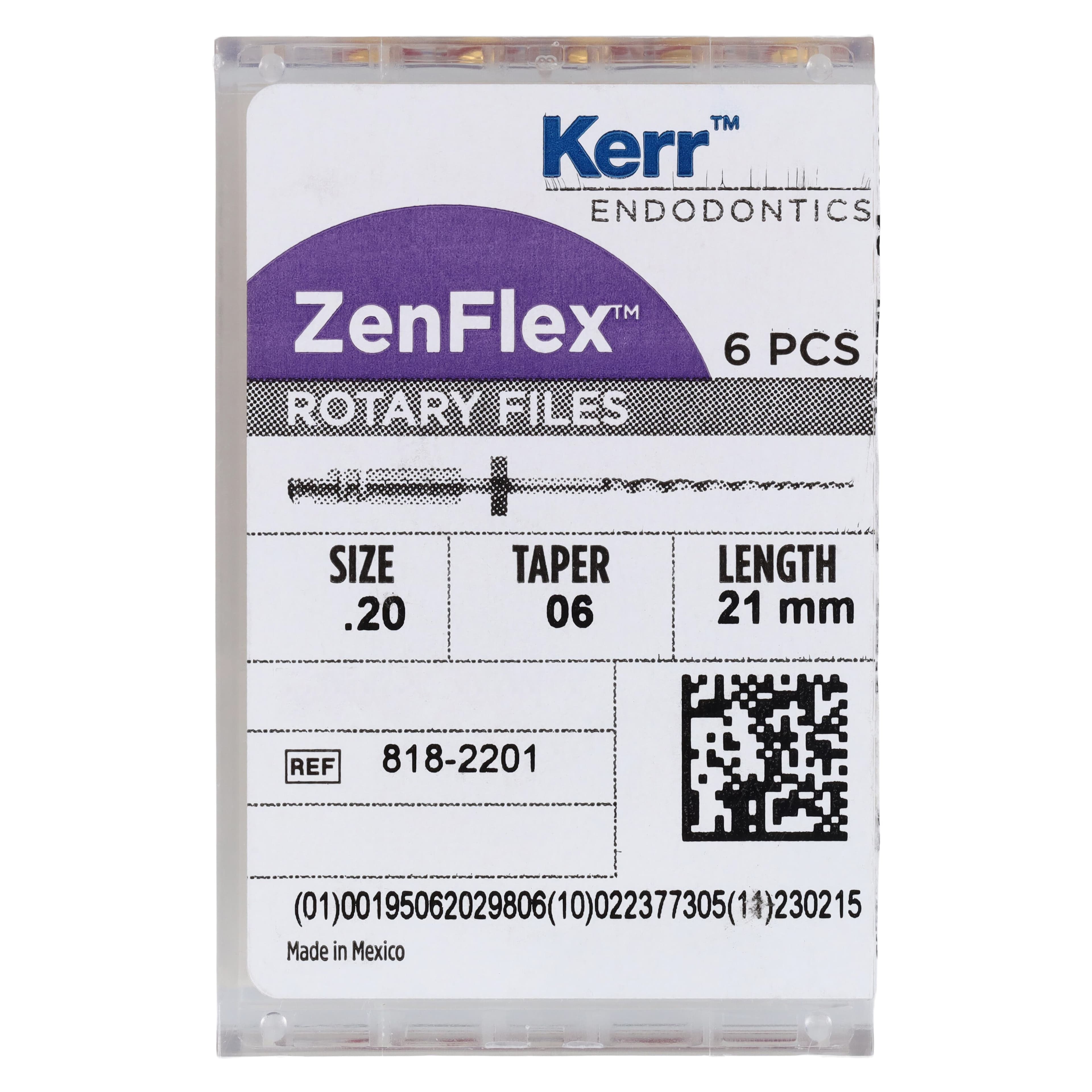 ZenFlex NiTi Rotary Shaping Files, .20/.06, 21mm, Non-Cutting Tip, 6/Pk, 818-2201 thumbnail 6