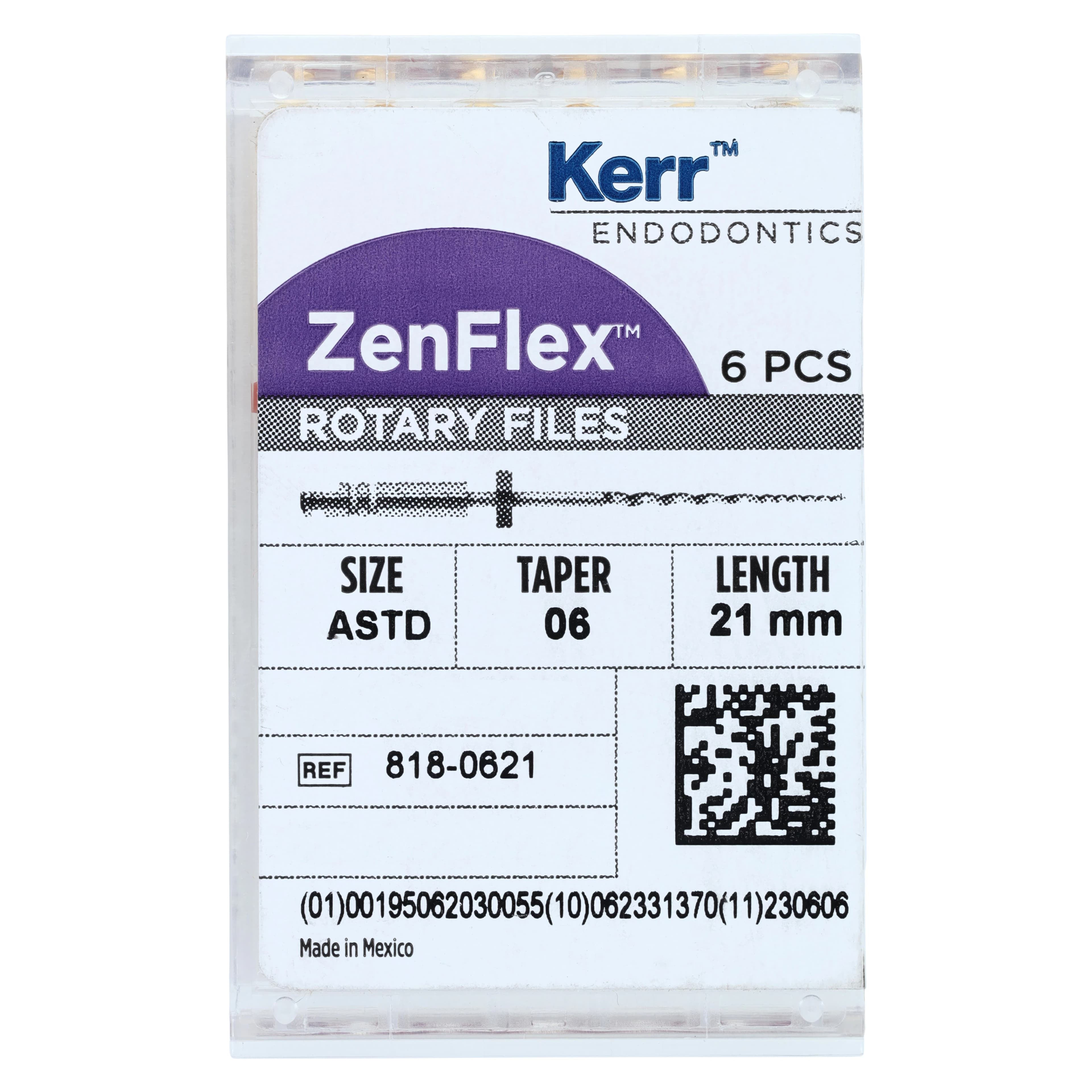 ZenFlex NiTi Rotary Shaping Files, .06 Taper, 21mm, Assorted Sizes 20-45, 6/Pk, 818-0621 - ZenFlex™ .06/21mm Assorted Pack of 6 - Image 1