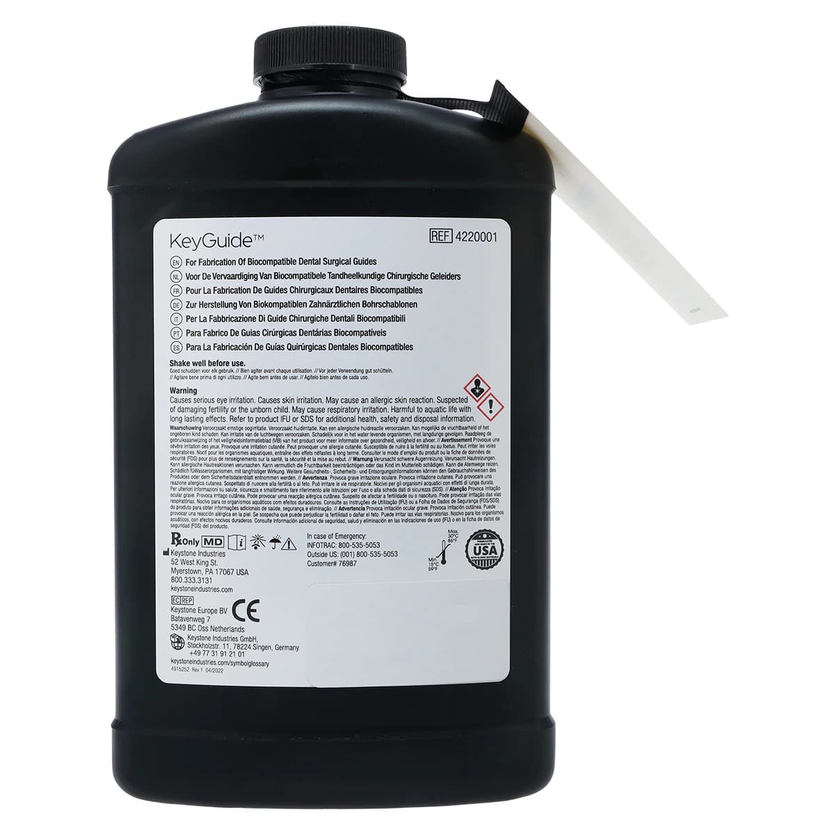 Keystone KeyPrint KeyGuide Biocompatible 3D Printing Resin, Clear, 1 kg Bottle, 4220001 thumbnail 2