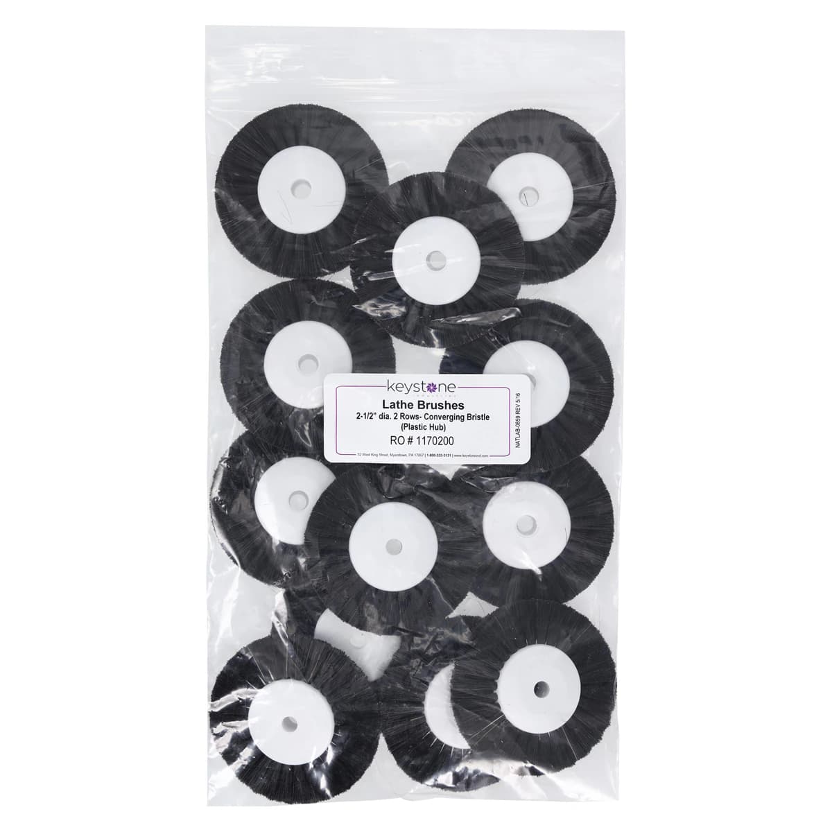 Keystone Industries B20 Converging Bristle Lathe Brush, Plastic Hub, 2-1/2" Diameter, 2 Rows, 12/Pack, 1170200 thumbnail 3