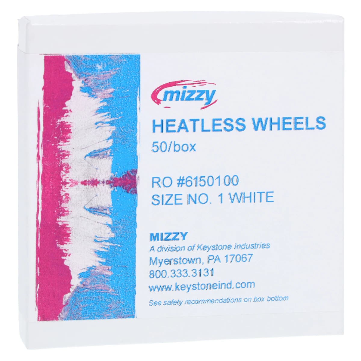 Mizzy Heatless Wheels, #1, White, 3/16" x 1" (4.8 x 25.4 mm), 50/Pkg, 1900241 - #1 White Mizzy Heatless Wheels Pack of 50 - Image 1