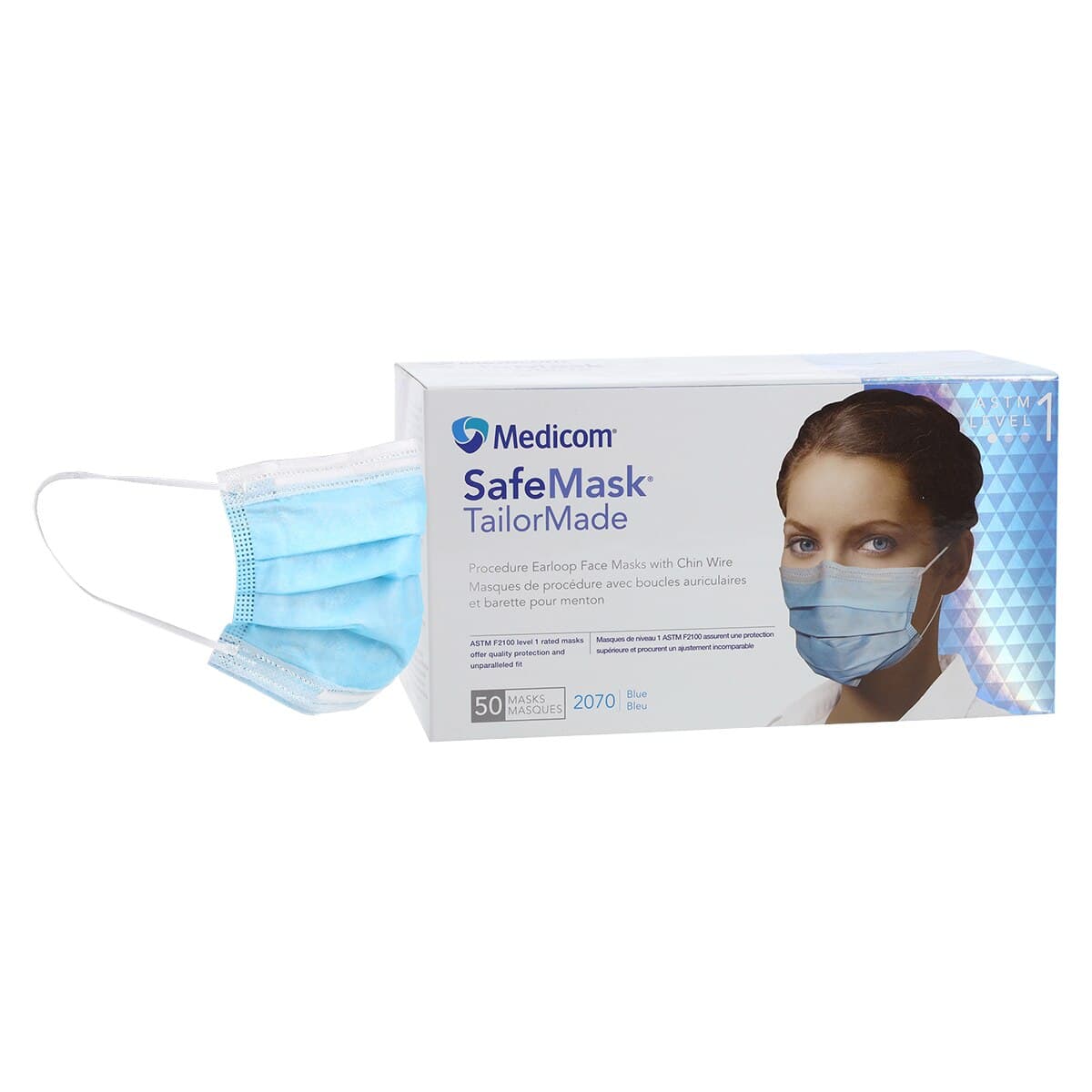 SafeMask TailorMade Procedure Mask with Chin Wire, ASTM Level 1, Blue, 50/Box, 2070 thumbnail 2