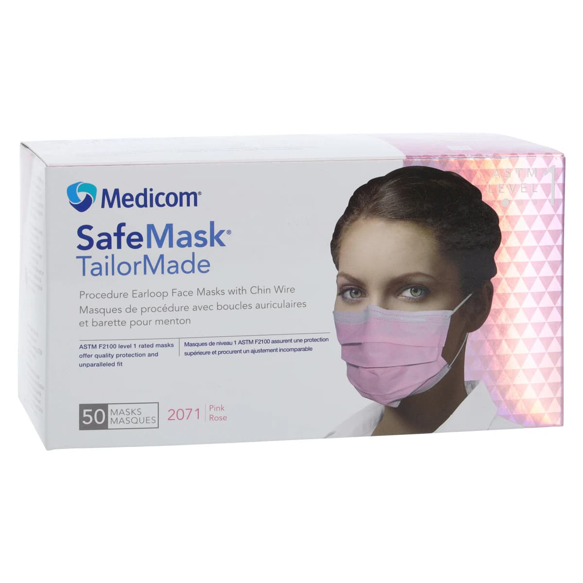 SafeMask TailorMade Procedure Mask with Chin Wire, ASTM Level 1, Pink, 50/Box, 2071 thumbnail 4