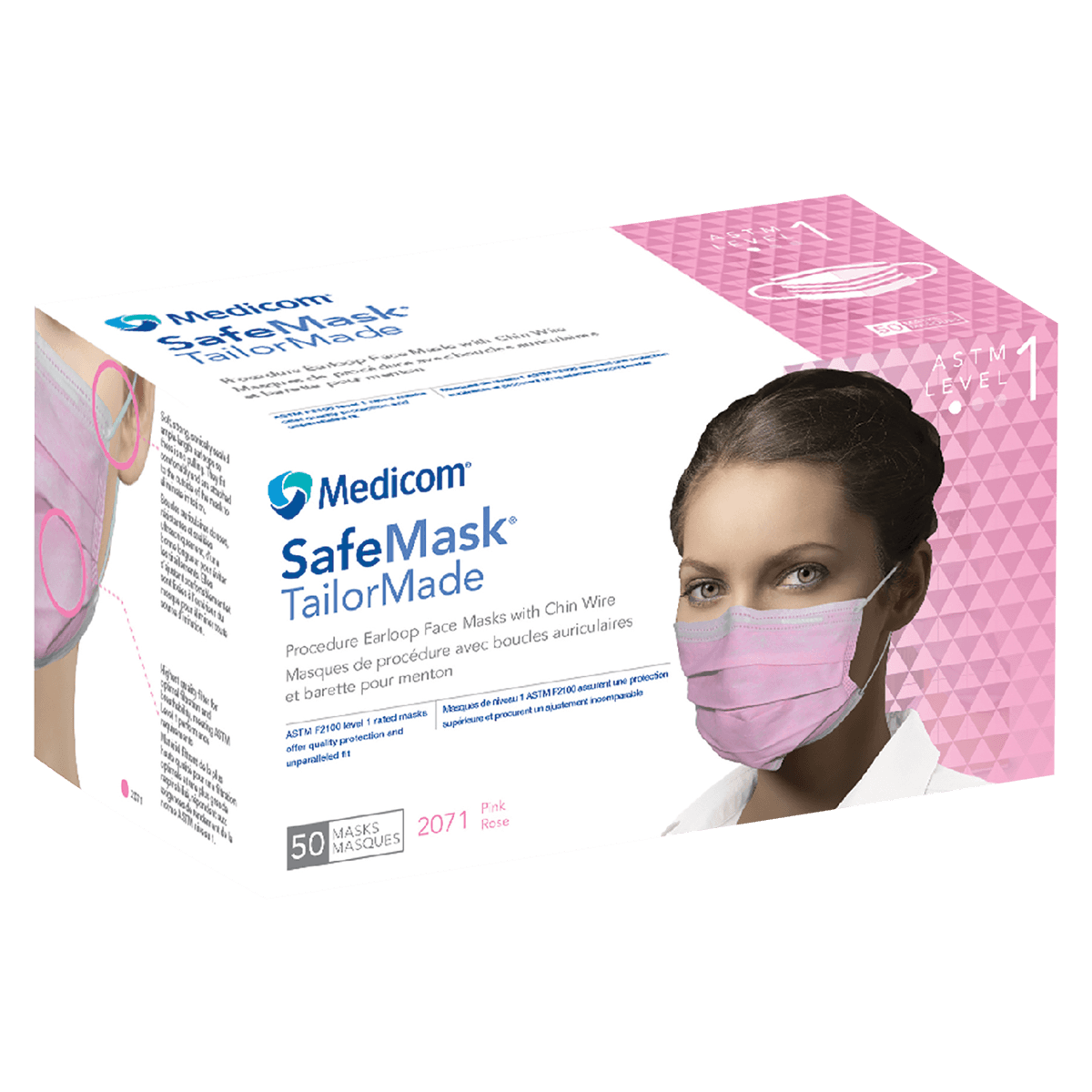 SafeMask TailorMade Procedure Mask with Chin Wire, ASTM Level 1, Pink, 50/Box, 2071 thumbnail 2