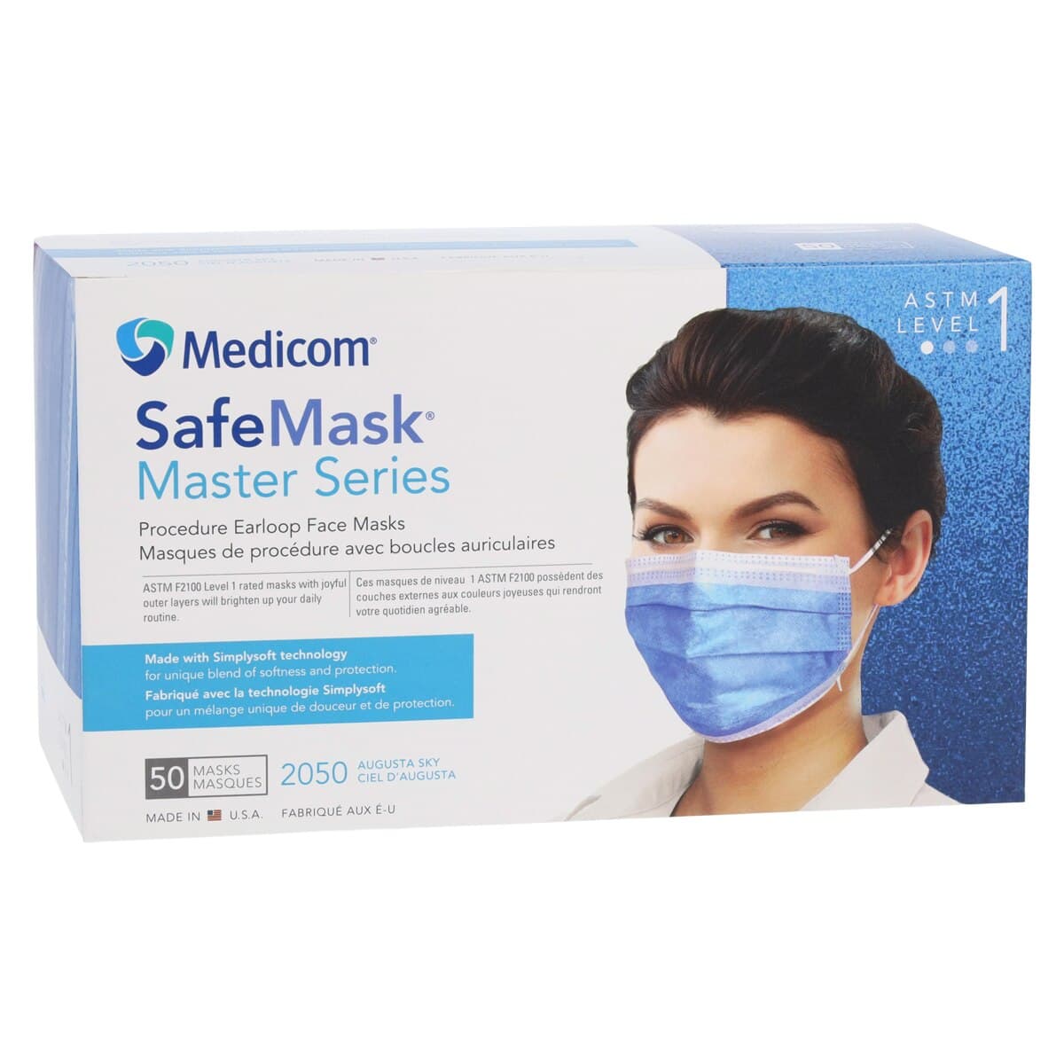 SafeMask Master Series Procedure Earloop Face Mask, ASTM Level 1, Augusta Sky (Royal Blue), 50/Box, 2050 thumbnail 4