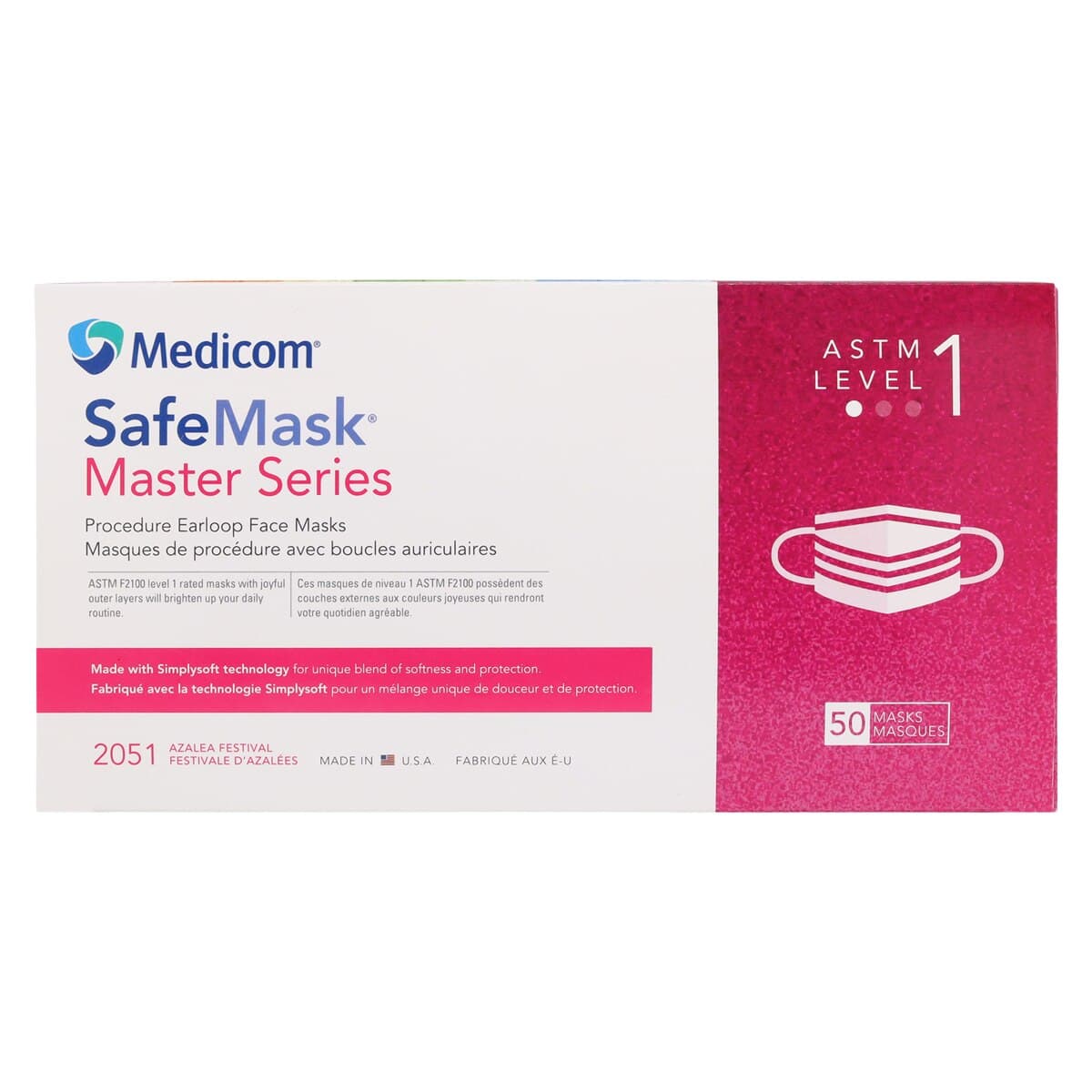 SafeMask Master Series Procedure Earloop Face Mask, ASTM Level 1, Azalea Festival (Bright Fuchsia), One Size, 50/Box, 2051 thumbnail 9