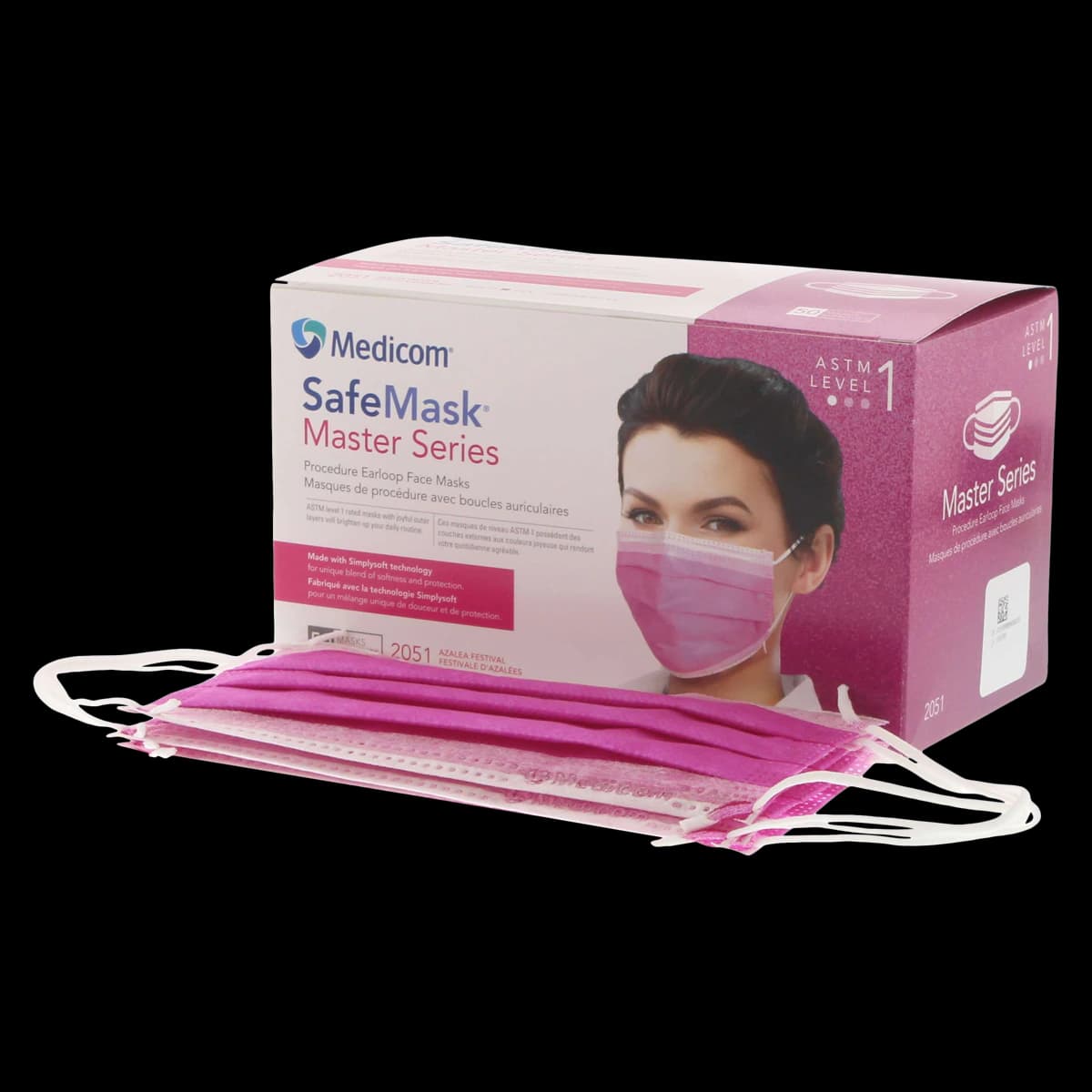 SafeMask Master Series Procedure Earloop Face Mask, ASTM Level 1, Azalea Festival (Bright Fuchsia), One Size, 50/Box, 2051 thumbnail 2