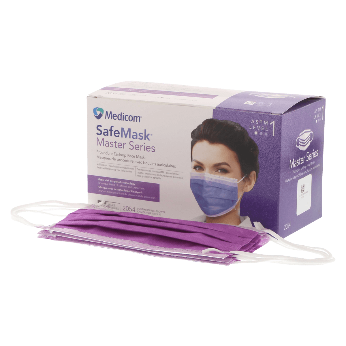 SafeMask Master Series Procedure Earloop Mask, ASTM Level 1, Southern Bellflower, 50/Box, 2054 thumbnail 2