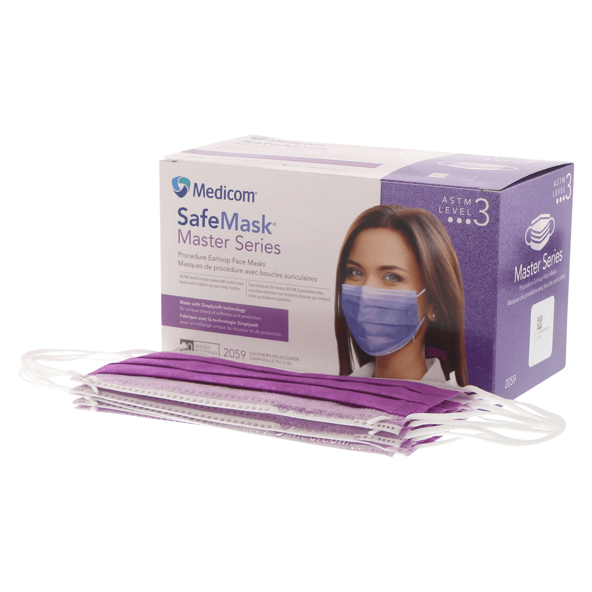 SafeMask Master Series Procedure Earloop Face Mask, ASTM Level 3, Southern Bellflower, 50/Box, 2059 thumbnail 2