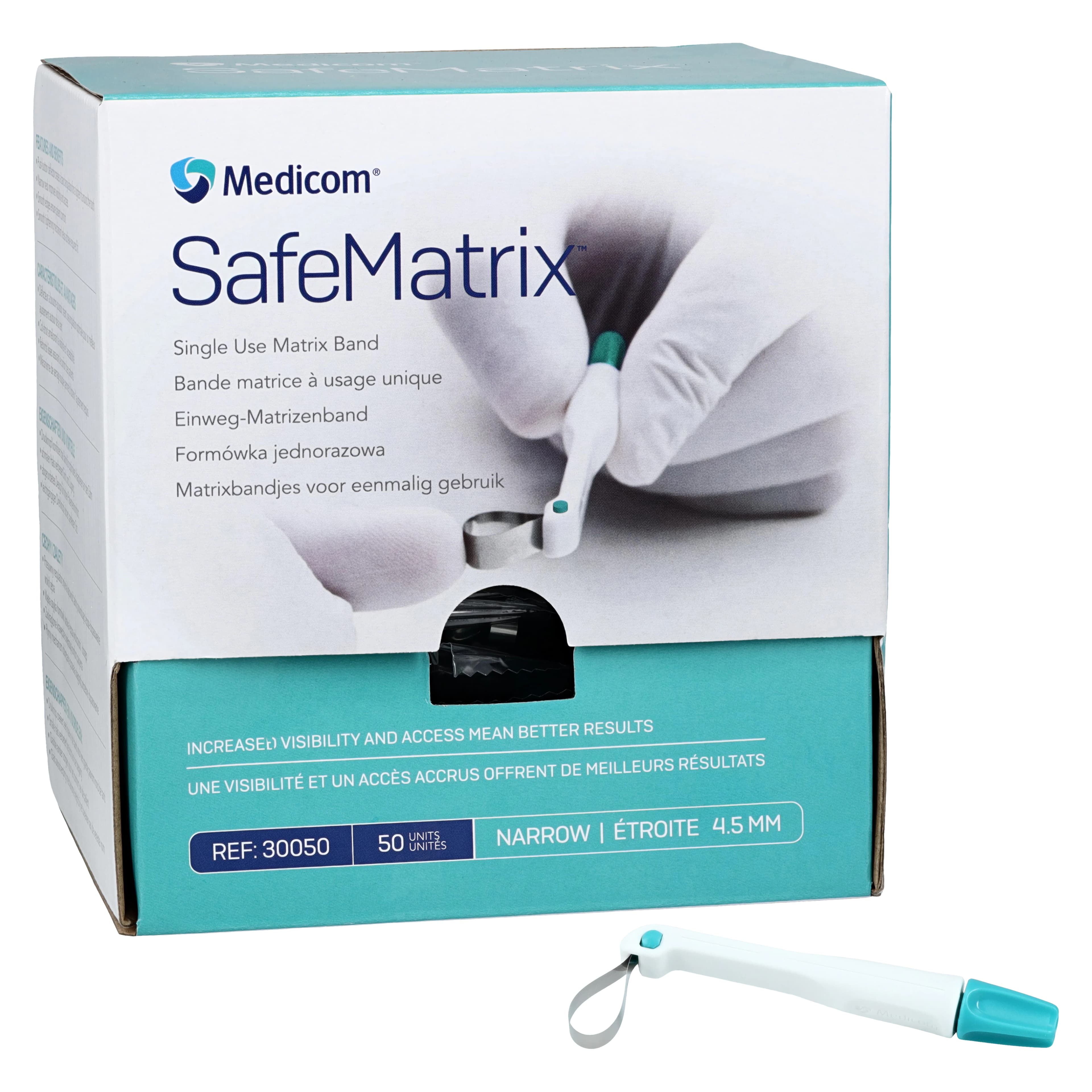 SafeMatrix Single-Use Matrix Bands, Regular Narrow, 4.5mm, Green, 50/Box, 30050 thumbnail 2