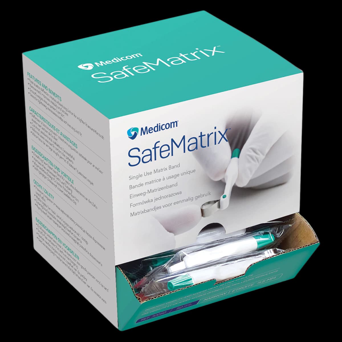 SafeMatrix Single-Use Matrix Bands, Regular Narrow, 4.5mm, Green, 50/Box, 30050 - SafeMatrix Single-Use Matrix Bands 50/Box - Image 1