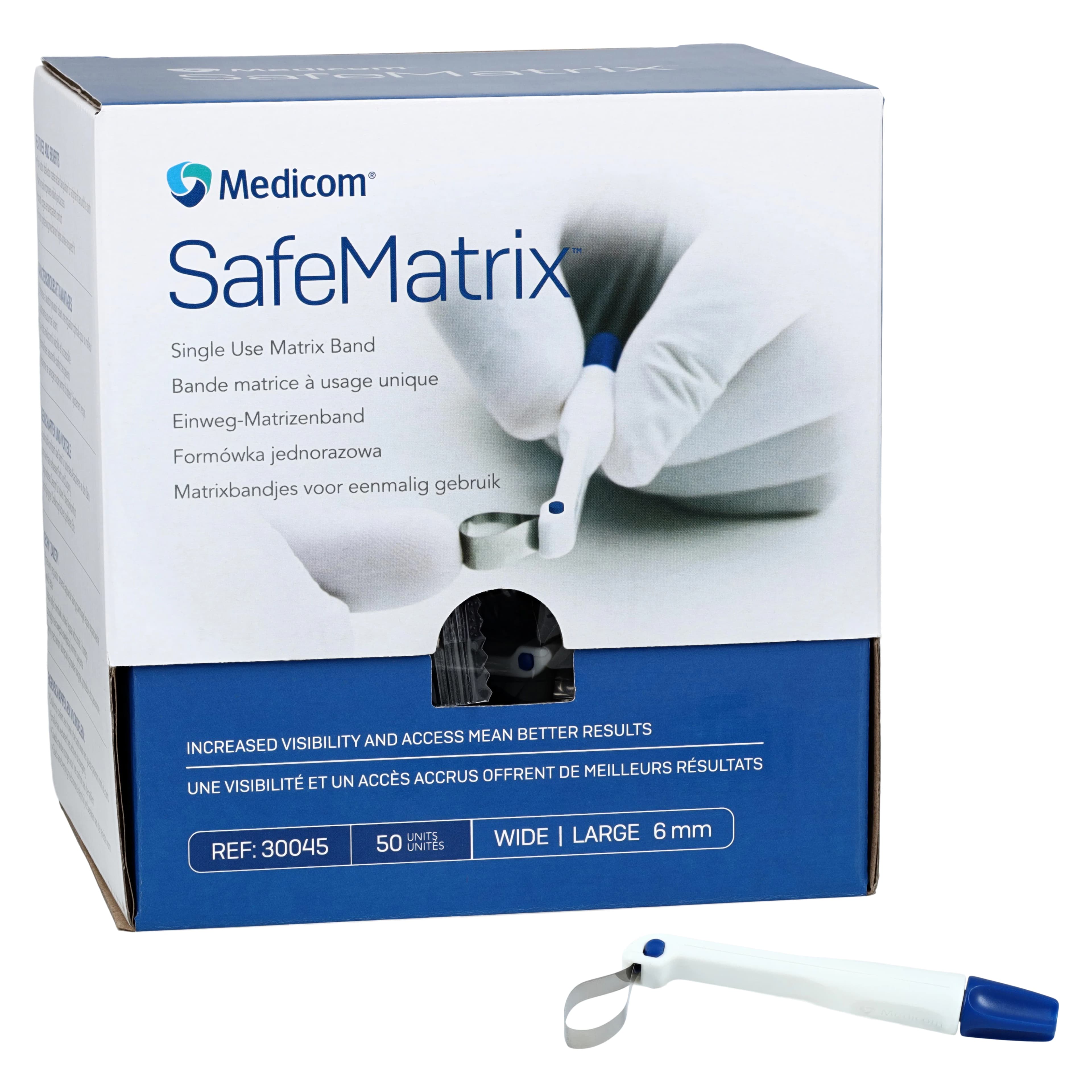 SafeMatrix Single-Use Matrix Bands, Regular Wide 6mm, Blue, 50/Box, 30045 - SafeMatrix Single-Use Matrix Bands 50/Box - Image 1