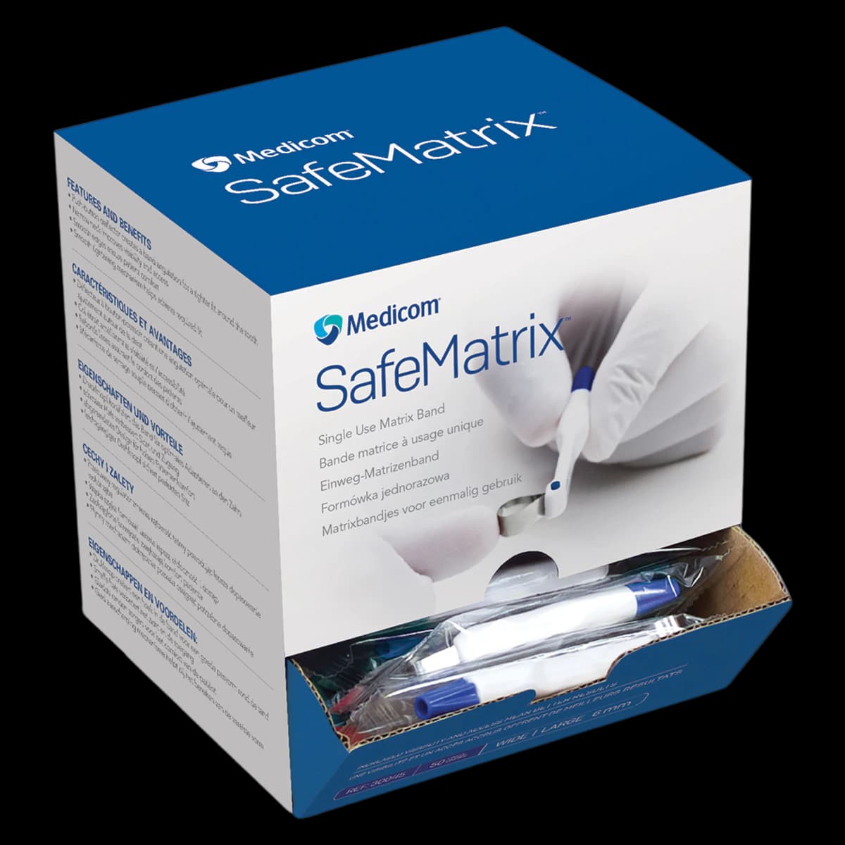 SafeMatrix Single-Use Matrix Bands, Regular Wide 6mm, Blue, 50/Box, 30045 thumbnail 2