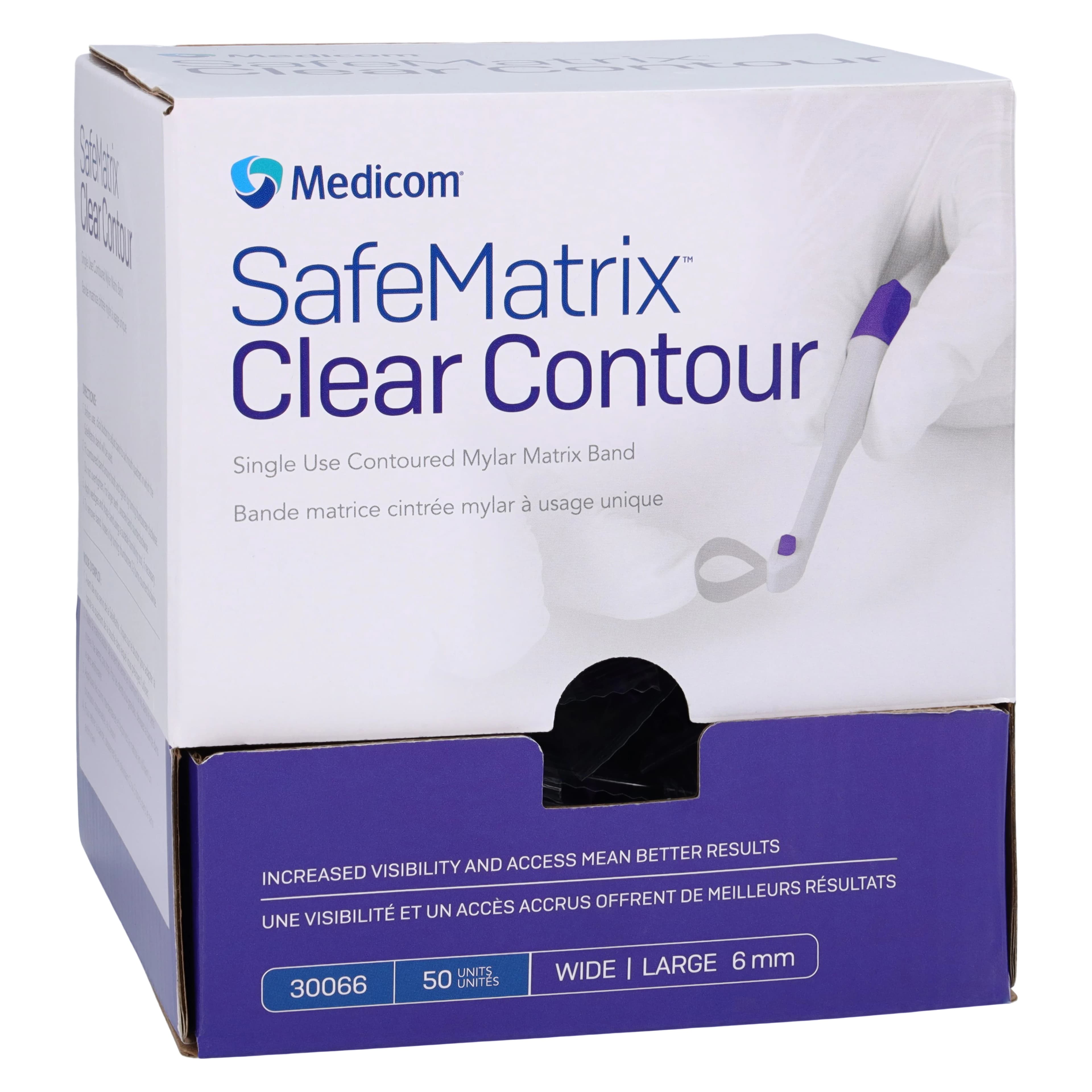 SafeMatrix Clear Contour Single-Use Matrix Bands, Wide, 6.0mm, Purple, Clear Mylar, 50/Box, 30066 thumbnail 2
