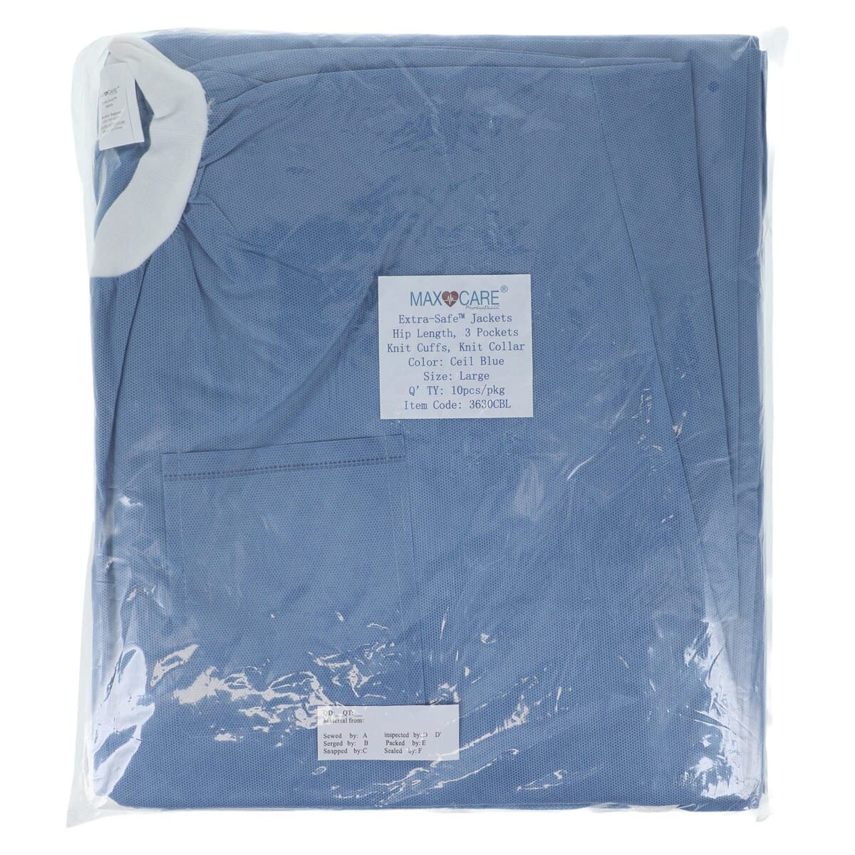 Extra-Safe Hip Length Lab Jacket, Ceil Blue, Large, AAMI Level 3, Latex-Free, 10/Pack, 3630CBL thumbnail 8