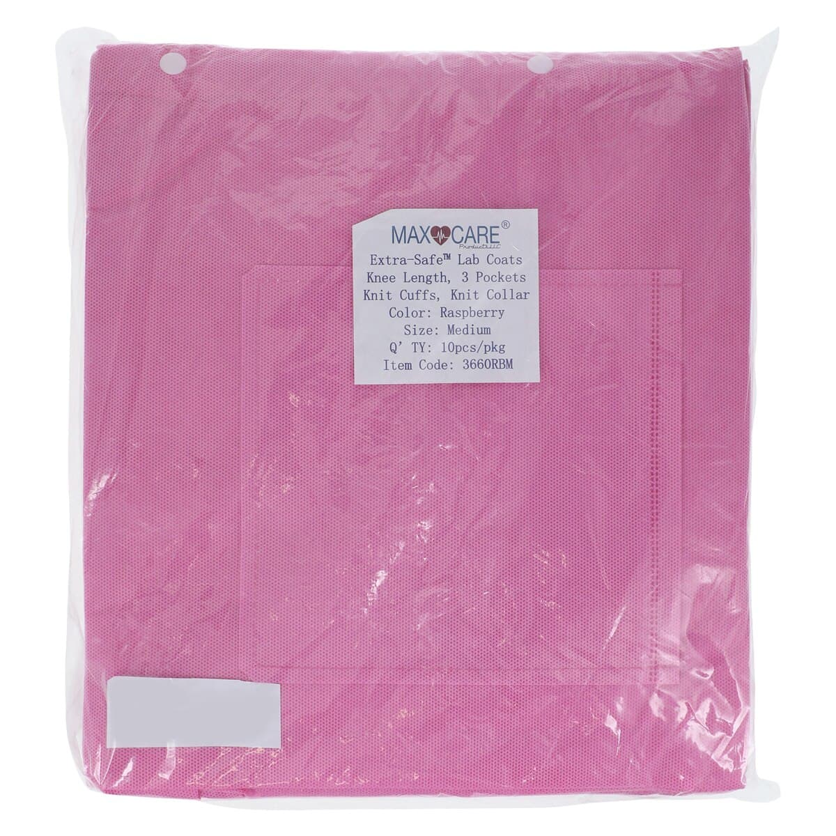 Extra-Safe Lab Coat, Medium, Raspberry, AAMI Level 3, Latex-Free, Fluid-Resistant, Knee Length, 10/Pk, 3660RBM thumbnail 7