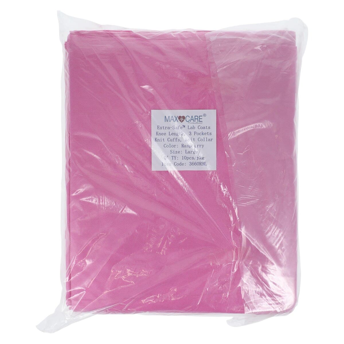 Extra-Safe Lab Coat, AAMI Level 3, Raspberry, Large, Latex-Free, 10/Pk, 3660RBL thumbnail 2