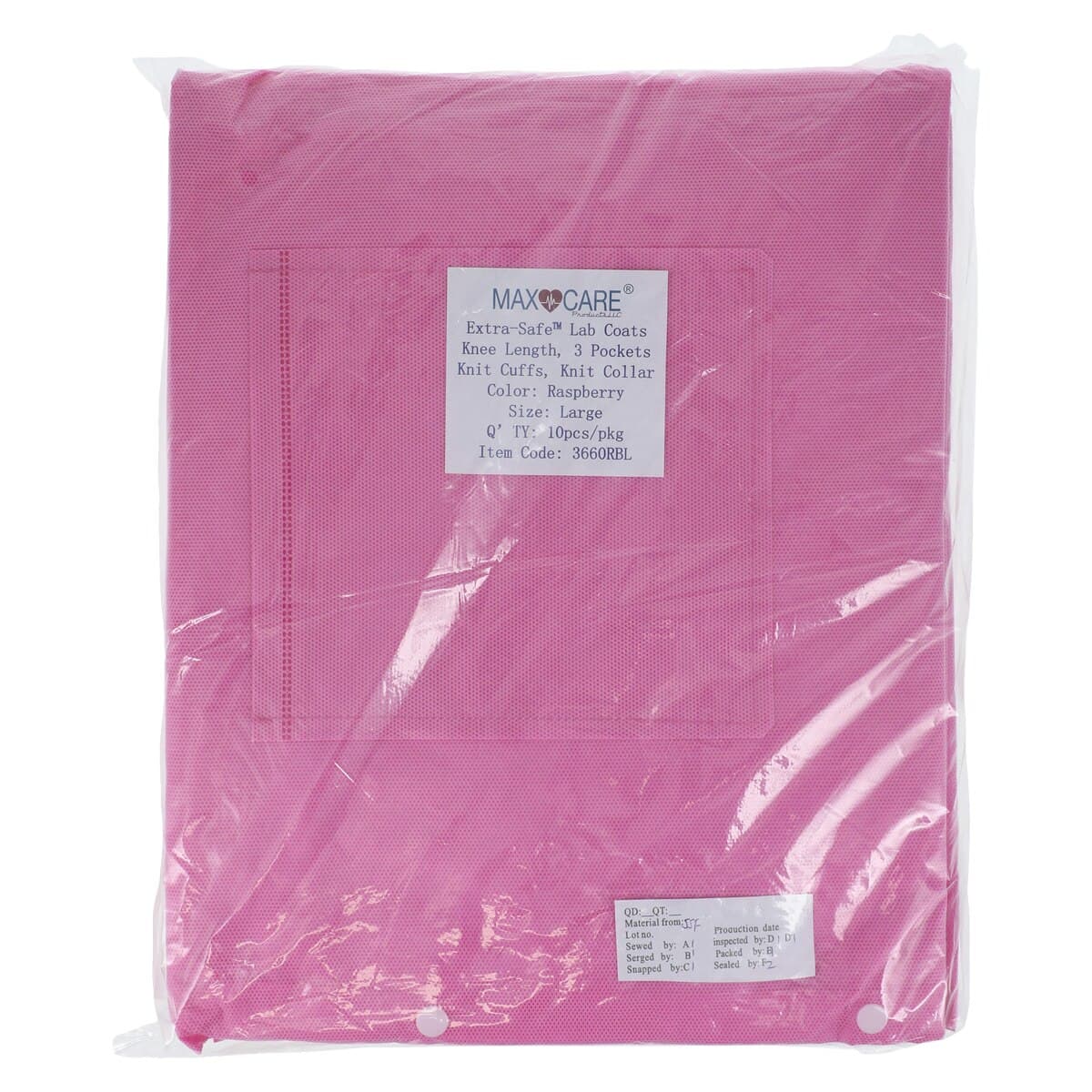 Extra-Safe Lab Coat, AAMI Level 3, Raspberry, Large, Latex-Free, 10/Pk, 3660RBL thumbnail 8