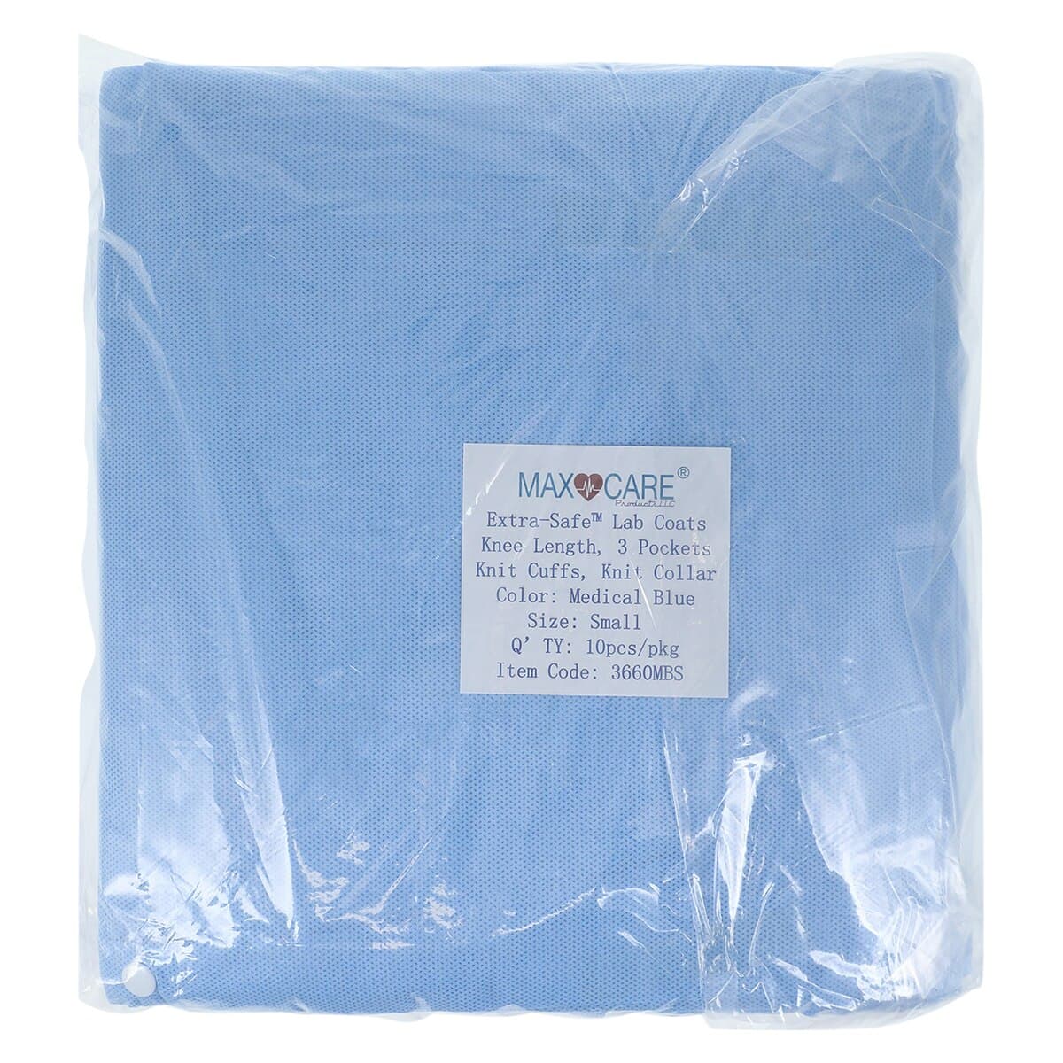 Extra-Safe Knee-Length Lab Coat, Medical Blue, Small, Latex-Free, AAMI Level 3, 3-Layer SMS, 10/Pk, 3660MBS thumbnail 2