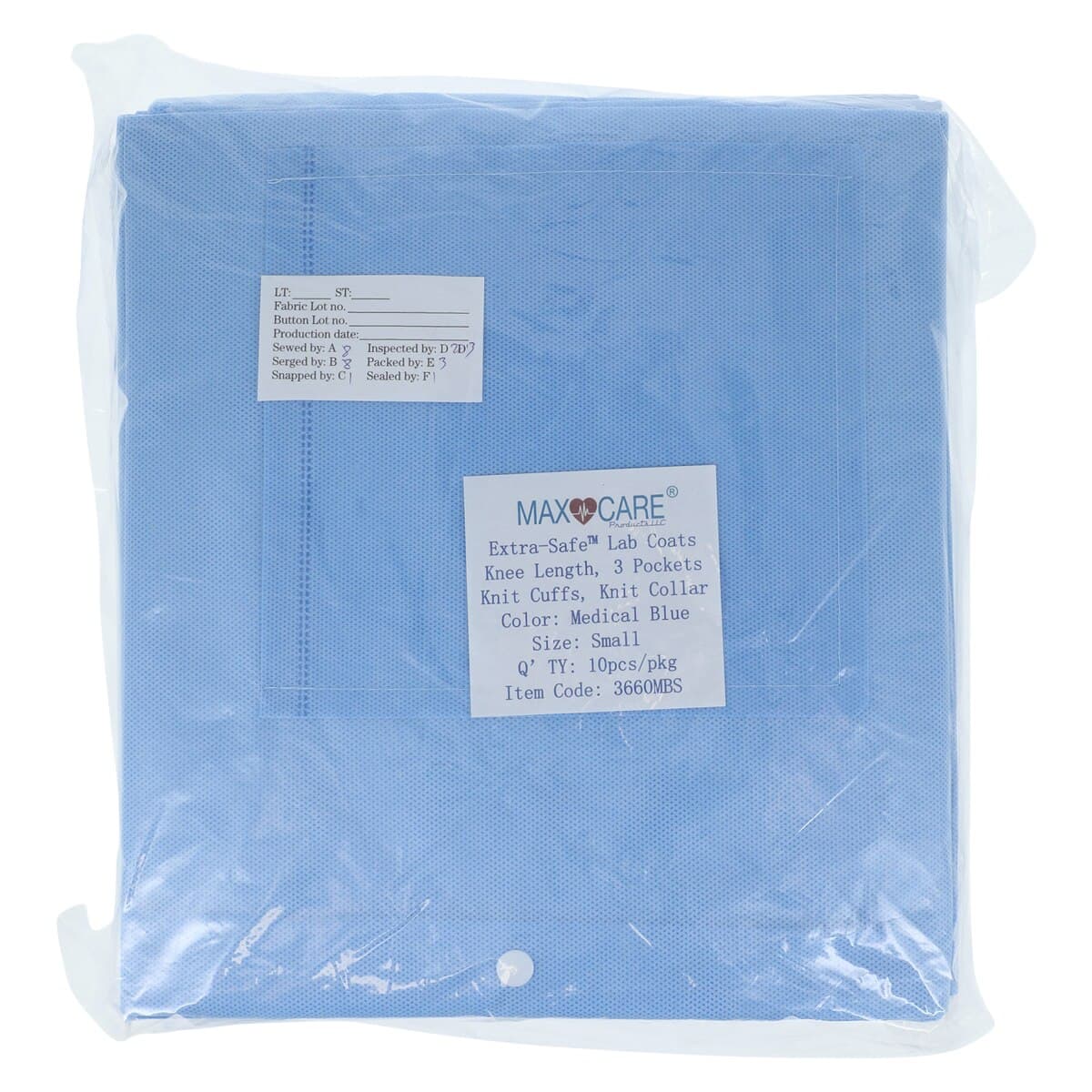 Extra-Safe Knee-Length Lab Coat, Medical Blue, Small, Latex-Free, AAMI Level 3, 3-Layer SMS, 10/Pk, 3660MBS thumbnail 8