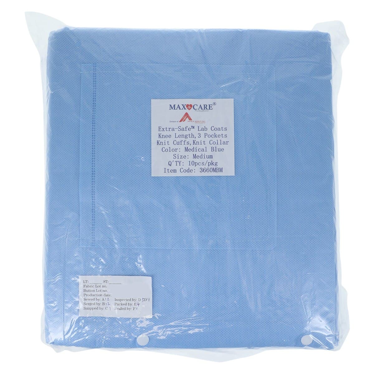 Extra-Safe Medical Blue Lab Coat, Medium, Latex-Free, Fluid Resistant, AAMI Level 3, Knee Length, 10/Pack, 3660MBM thumbnail 8