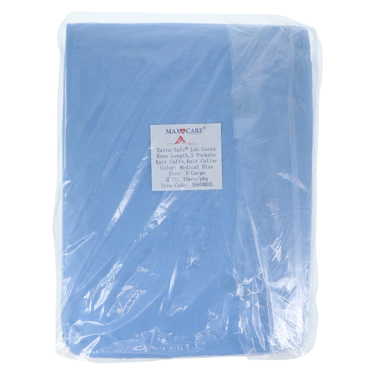 ValuMax Extra-Safe Knee-Length Lab Coat, Medical Blue, X-Large, 3-Layer SMS, AAMI Level 3, 10/Pk, 3660MBXL thumbnail 3