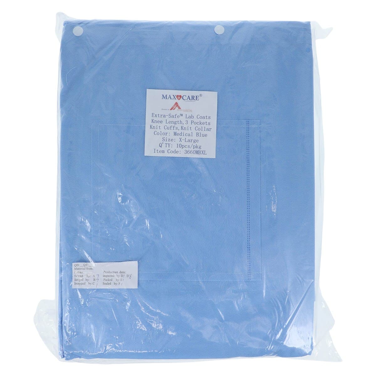 ValuMax Extra-Safe Knee-Length Lab Coat, Medical Blue, X-Large, 3-Layer SMS, AAMI Level 3, 10/Pk, 3660MBXL thumbnail 8