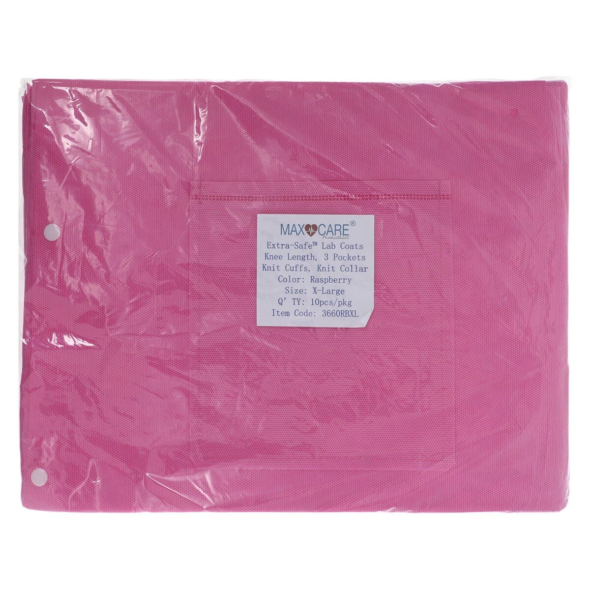 Extra-Safe Raspberry Lab Coat, X-Large, AAMI Level 3, Fluid Resistant, Latex-Free, Knee Length, 10/Pk, 3660RBXL thumbnail 7