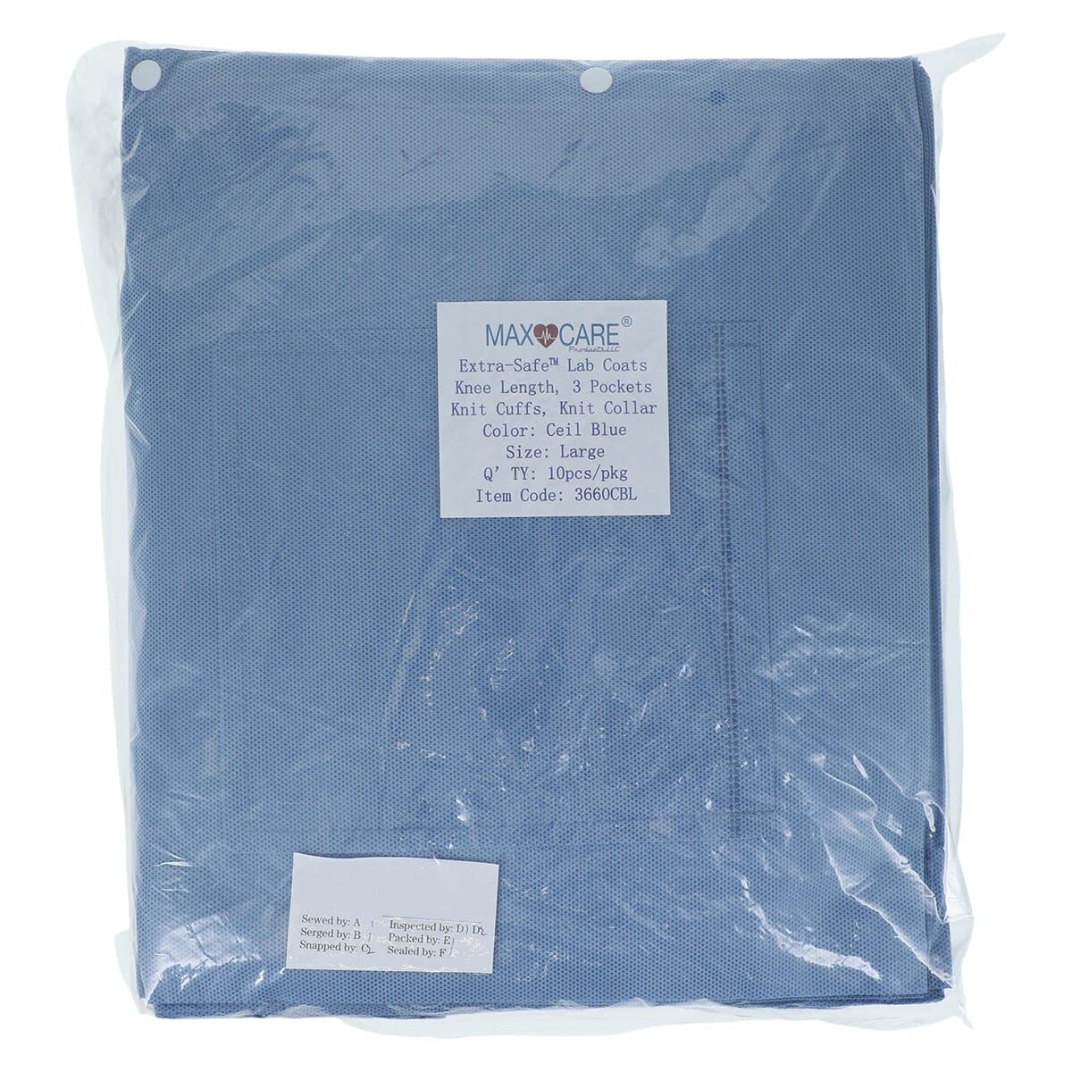 Extra-Safe Knee-Length Lab Coat, Ceil Blue, Large, AAMI Level 3, Latex-Free, 10/Pk, 3660CBL thumbnail 8