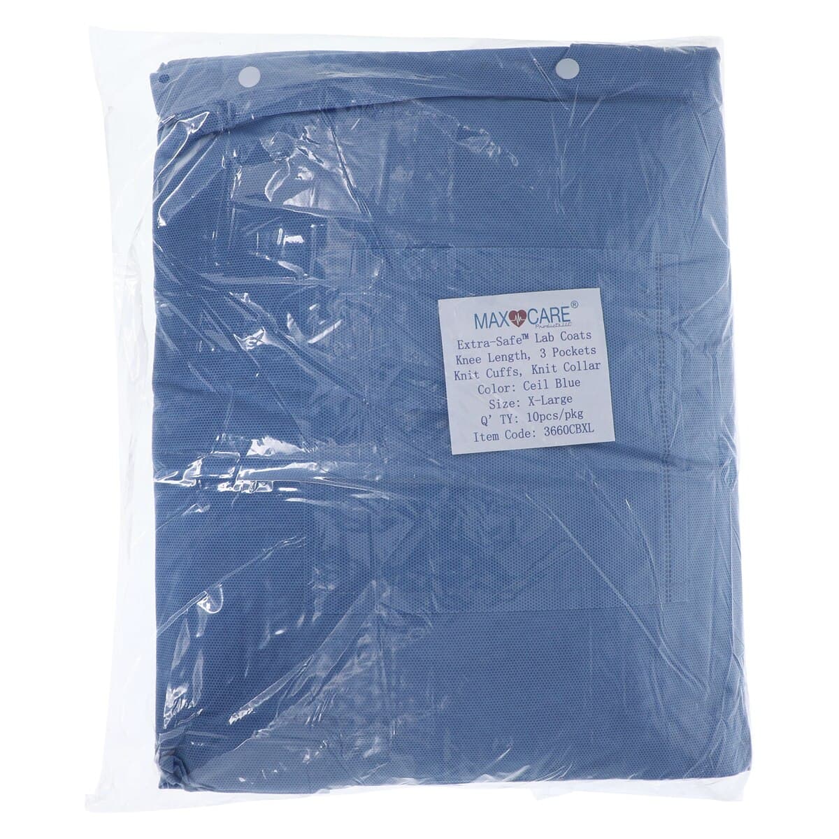 Extra-Safe Knee Length Lab Coat, Ceil Blue, X-Large, AAMI Level 3, Latex-Free, 10/Pk, 3660CBXL thumbnail 8