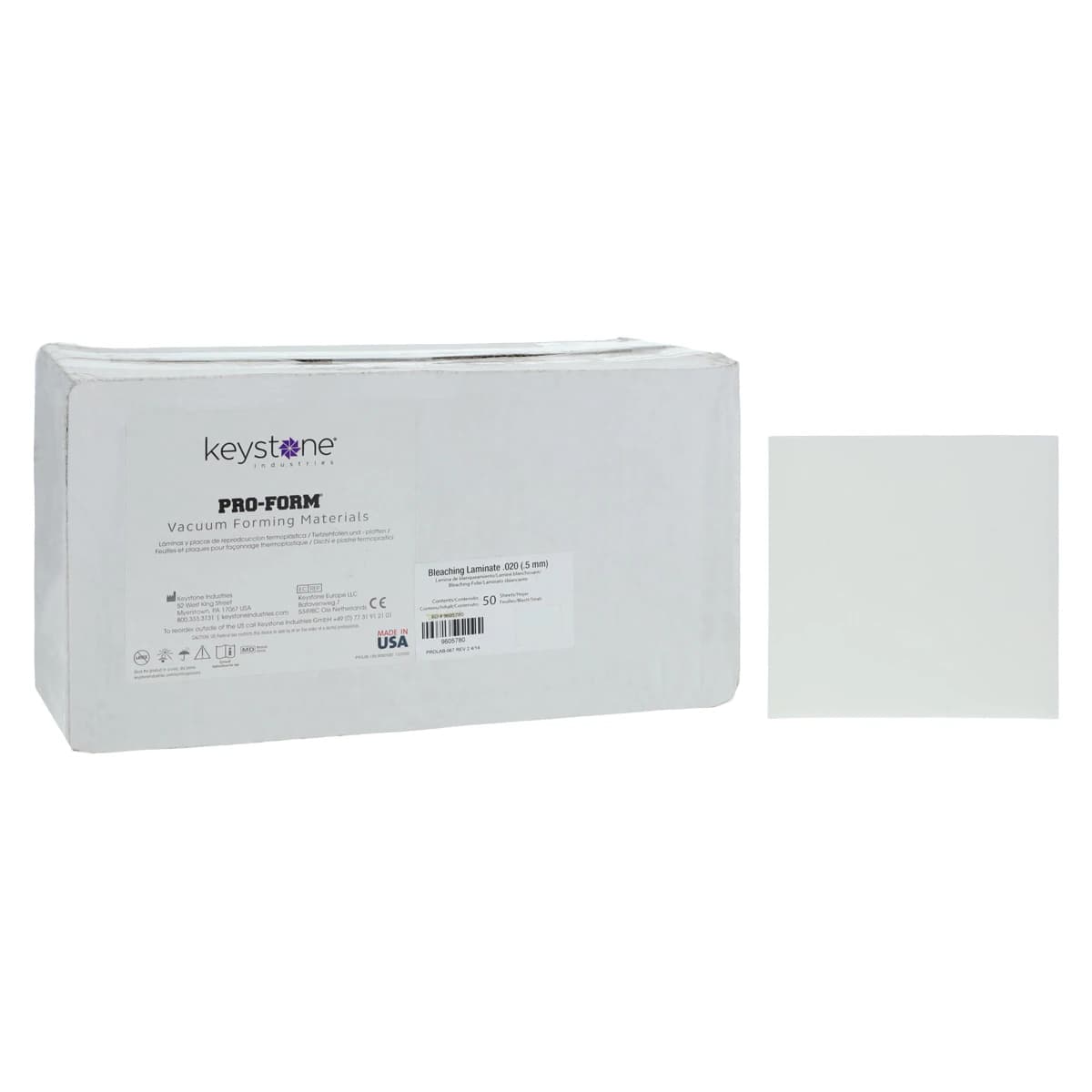 Keystone ProForm Bleaching Laminate Tray Material, .020" (0.5 mm), 5" x 5", Clear, Foam Lined, 50/Pk, 9605780 - Bleaching Laminates - Image 1