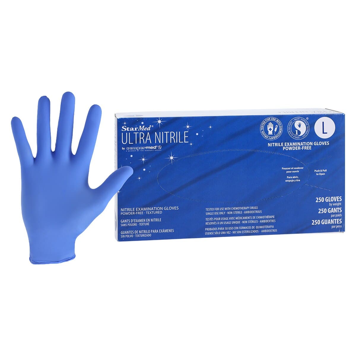 StarMed Ultra Nitrile Exam Gloves, Powder-Free, Textured, Large, Violet Blue, 250/Bx thumbnail 2